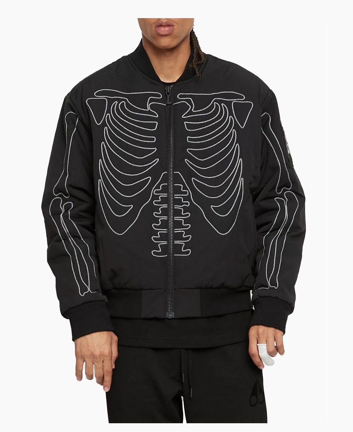 image of Moose Knuckles Skeleton Embroidered Bomber in Black, Men's (Size XL)