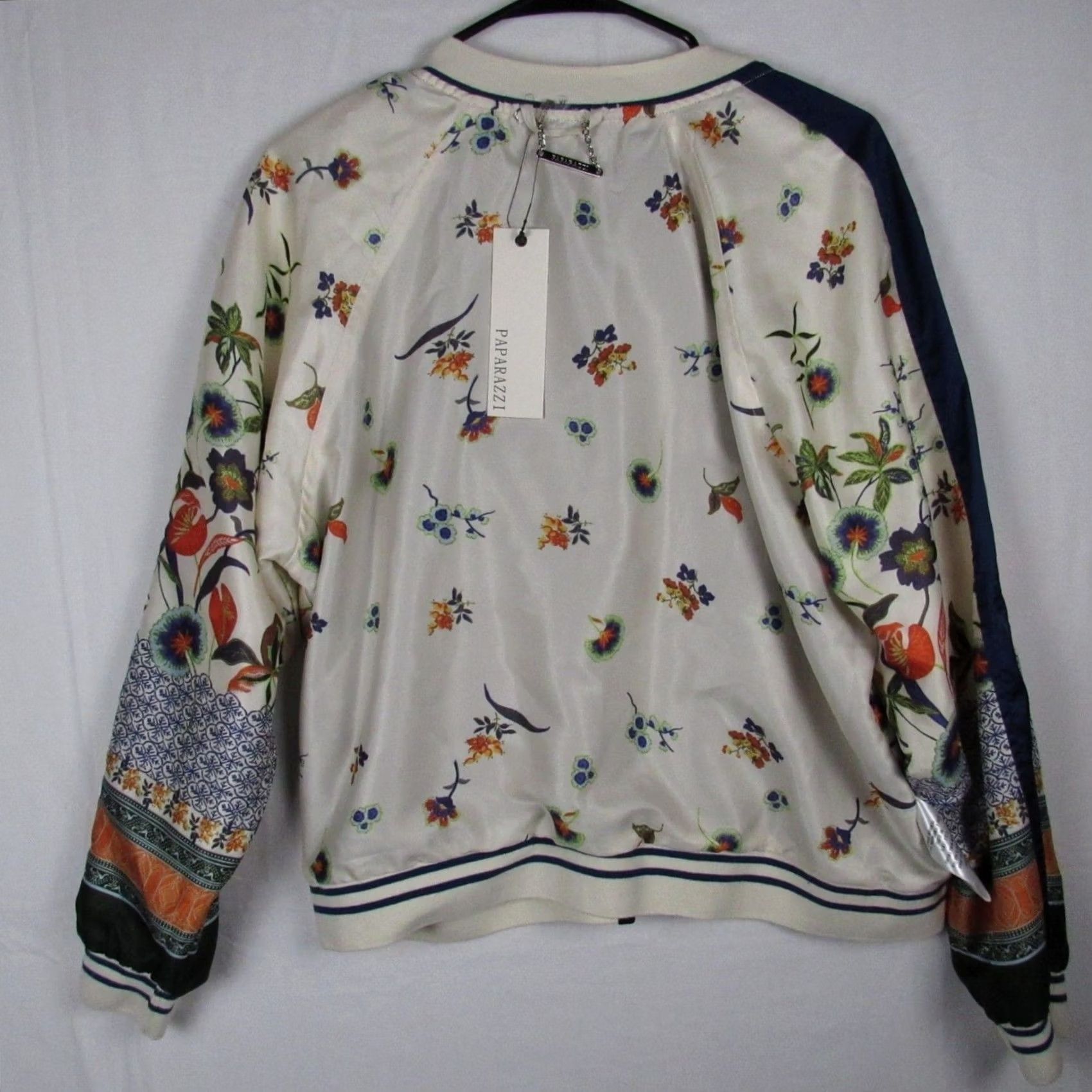 Vintage Paparazzi Jacket Floral Reversible Bomber Ivory Navy XL Embroidered Peace Snap Long Sleeve Womens Regular 2010s - Size XL / US 12-14 / IT 48-50 - 4 Thumbnail