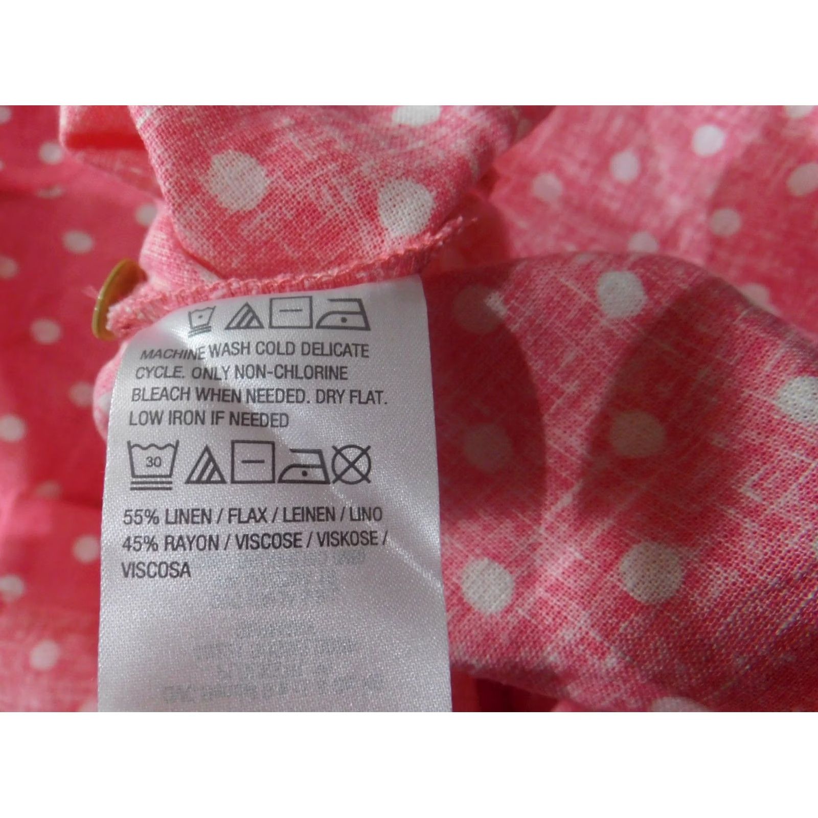 Vintage Susan Graver Blouse Womens PS Pink Linen Button Front Polka Dot Collared Casual Size S / US 4 / IT 40 - 7 Thumbnail