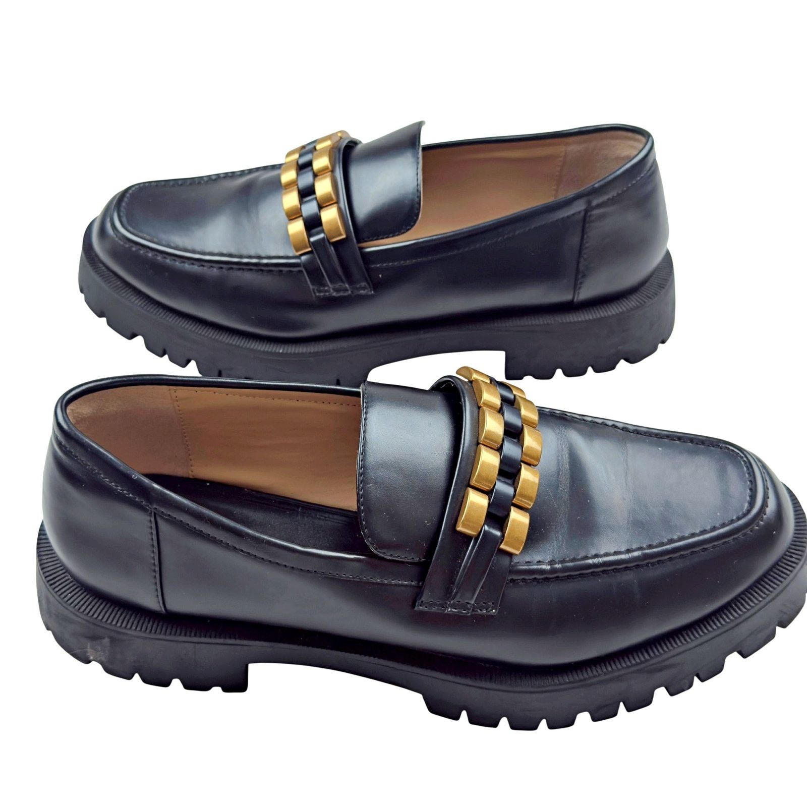 Zara Zara Black Gold Chunk Platform Flat Loafer Shoe Size US 10.5 / IT 40.5 - 4 Thumbnail
