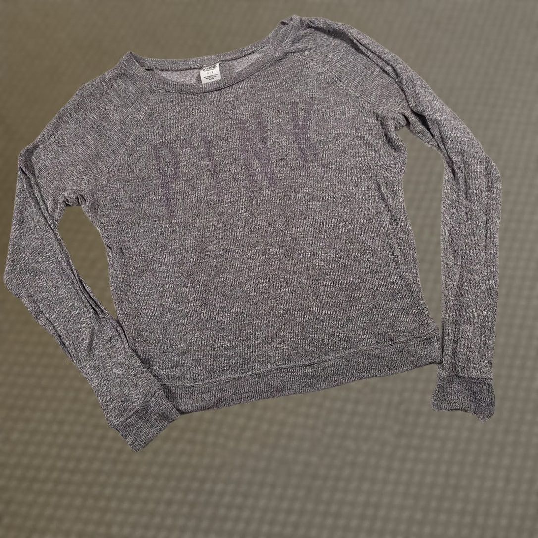 Pinko PINK Victoria's Secret Sweater Womens Small Long Sleeve Lightweight Pullover Gray Raglan Grip Logo Crew Neck Size S / US 4 / IT 40 - 1 Thumbnail