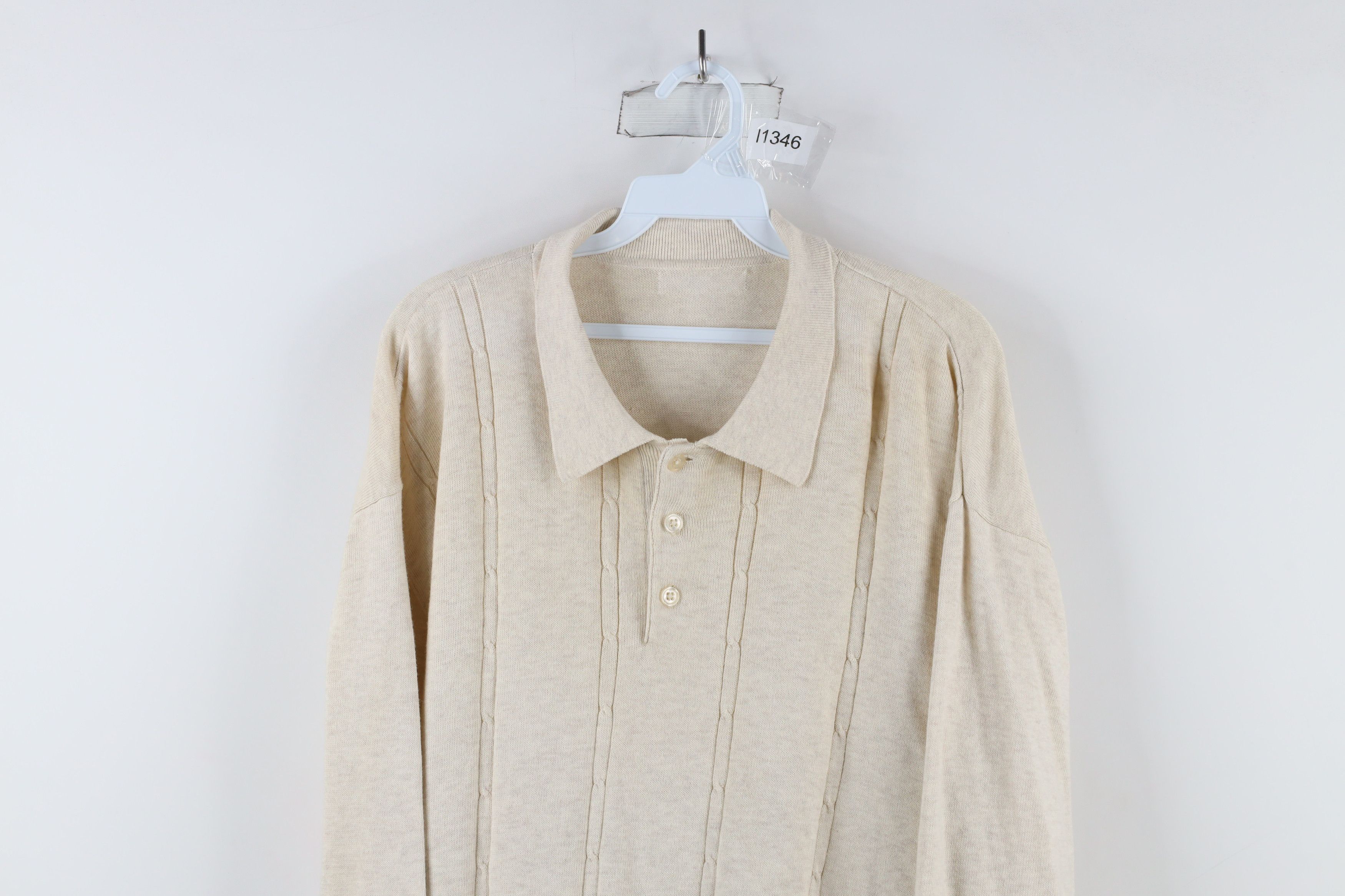 Vintage Vintage 90s Streetwear Knit Collared Pullover Sweater Beige Size US XXL / EU 58 / 5 - 2 Thumbnail