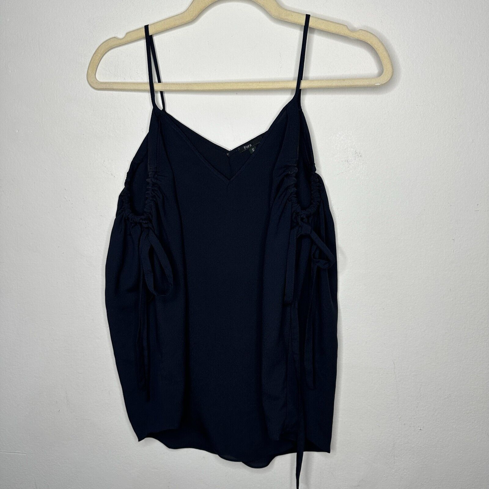 Other Fora Black Spaghetti Strap V-Neck Cami Ruche Tie Tank Top S Size S / US 4 / IT 40 - 7 Thumbnail