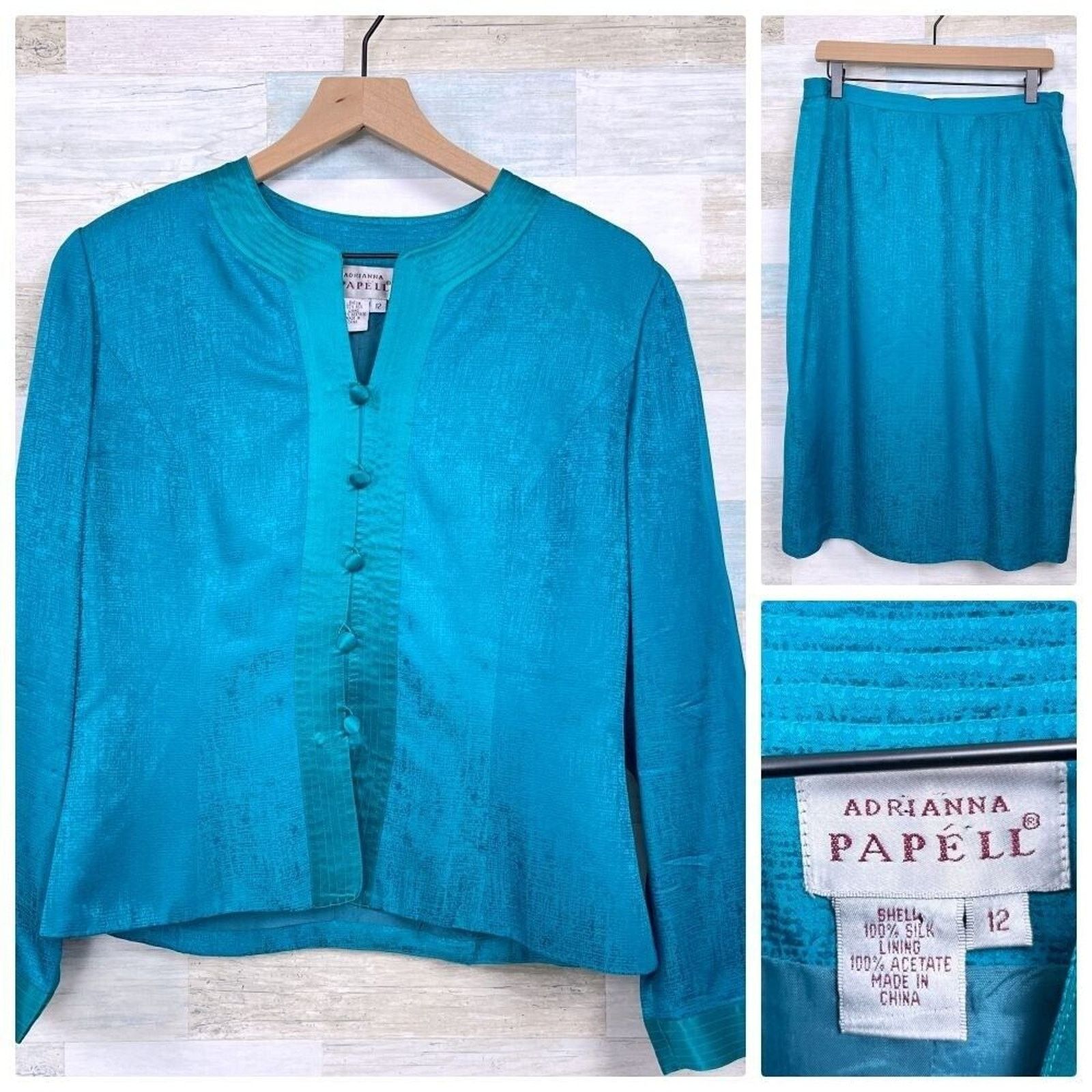 Vintage Adrianna Papell Silk Satin Skirt Suit Blue Womens 12 Size 34" / US 12 / IT 48 - 1 Thumbnail
