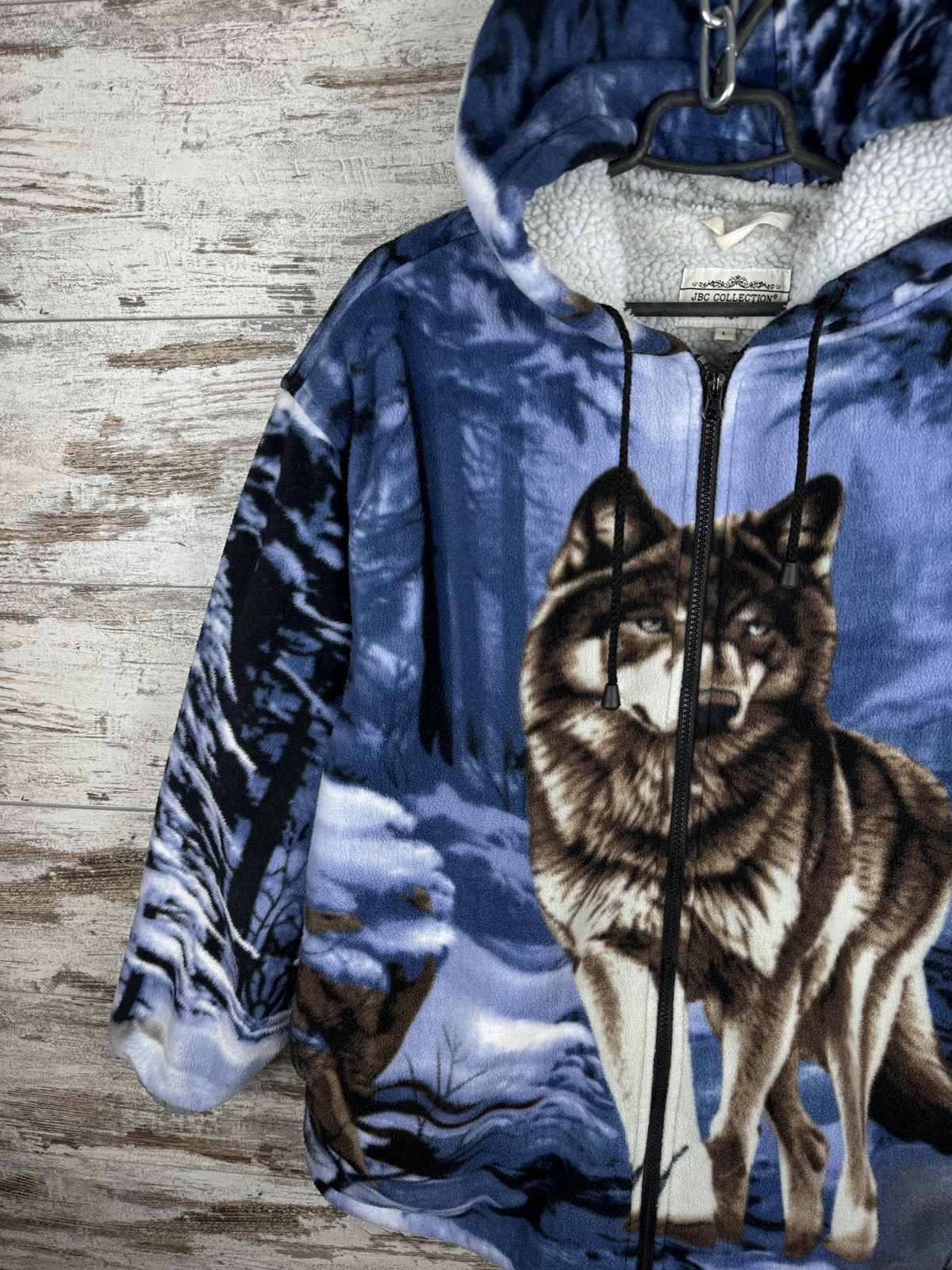 Vintage Vintage fleece Wolf Sherpa full print art animal gorpcore Size US L / EU 52-54 / 3 - 4 Thumbnail