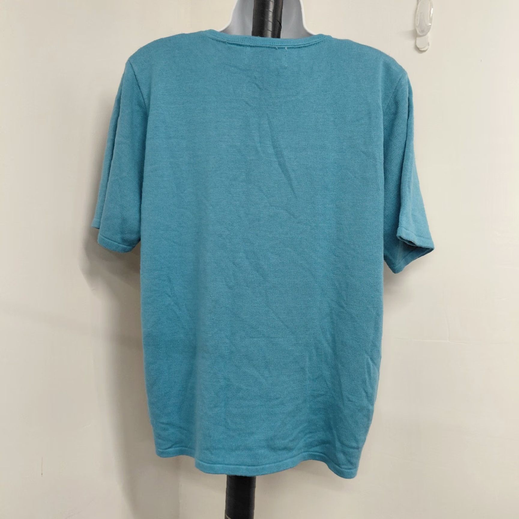 Vintage VINTAGE Alfred Dunner Blouse Women's L Blue White & Gray Blocked Short Sleeve Geometric Knit Crewneck Pullover Regular Sleeves Womens Size L / US 10 / IT 46 - 6 Thumbnail