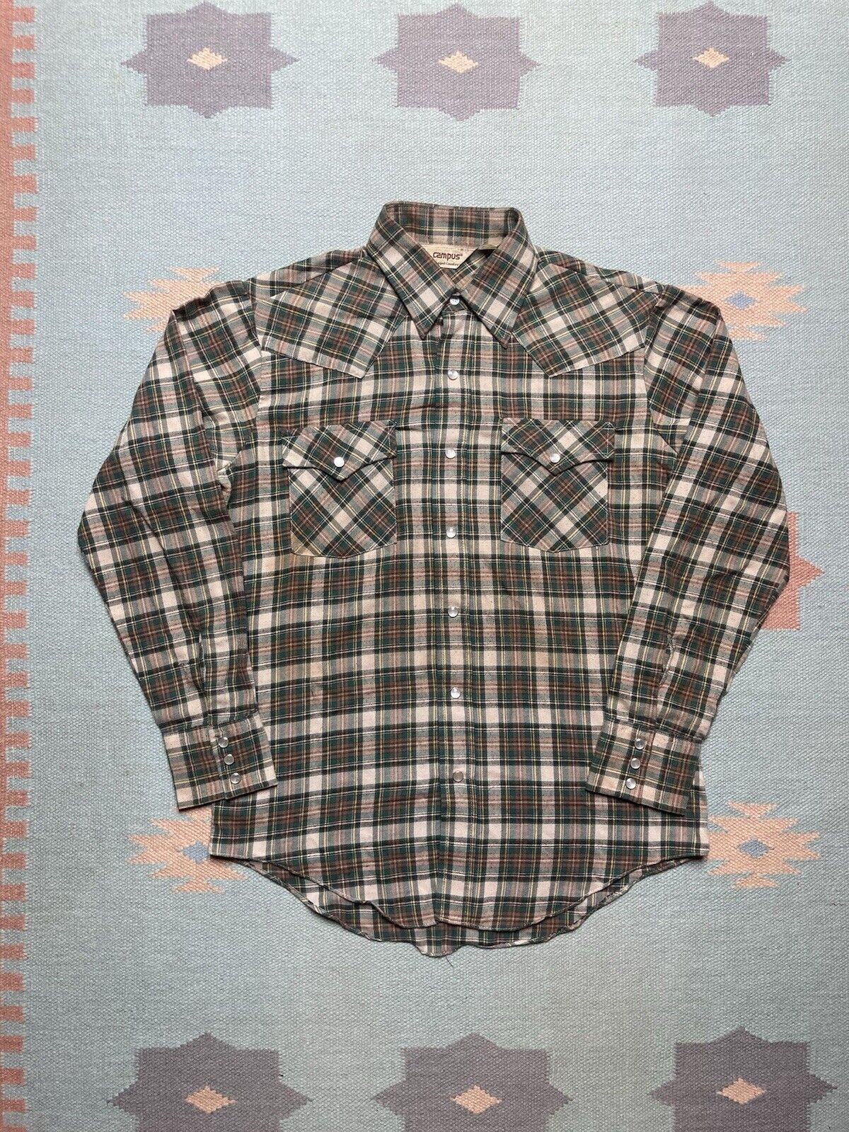 Vintage 70s flannel shirt campus Pearl snap western cowboy medium Size US M / EU 48-50 / 2 - 1 Thumbnail