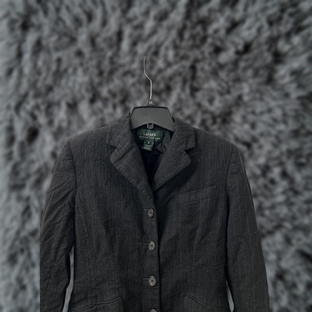 Ralph Lauren VINTAGE Lauren Ralph Lauren Blazer Women 8 Black Striped Worsted Wool US Made Mid-Length Button Cuff Classics Womens Size M / US 6-8 / IT 42-44 - 1 Thumbnail