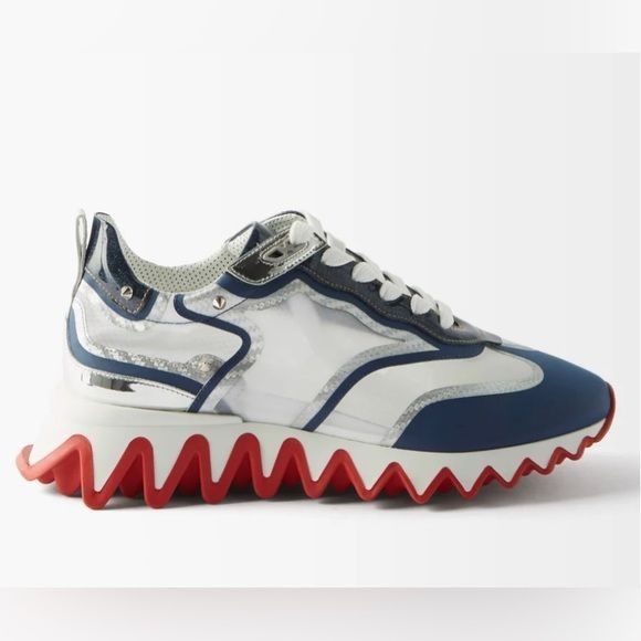 image of Christian Louboutin Sharkina Jagged-Sole Sneakers in Blue, Women's (Size 12)