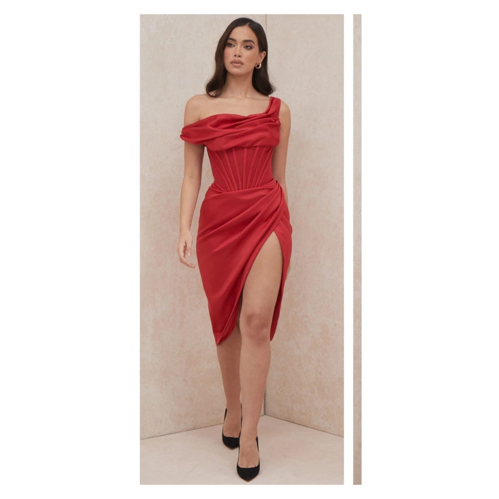 House of CB NWT HOUSE OF CB Lulu Corset One-Shoulder Satin Dress Small Size S / US 4 / IT 40 - 6 Thumbnail