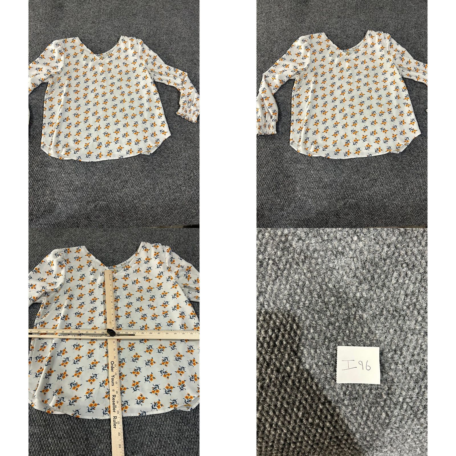 Ann Taylor LOFT Blouse Womens Large White Floral Long Sleeve Ruffle Cuffs Size L / US 10 / IT 46 - 8 Thumbnail