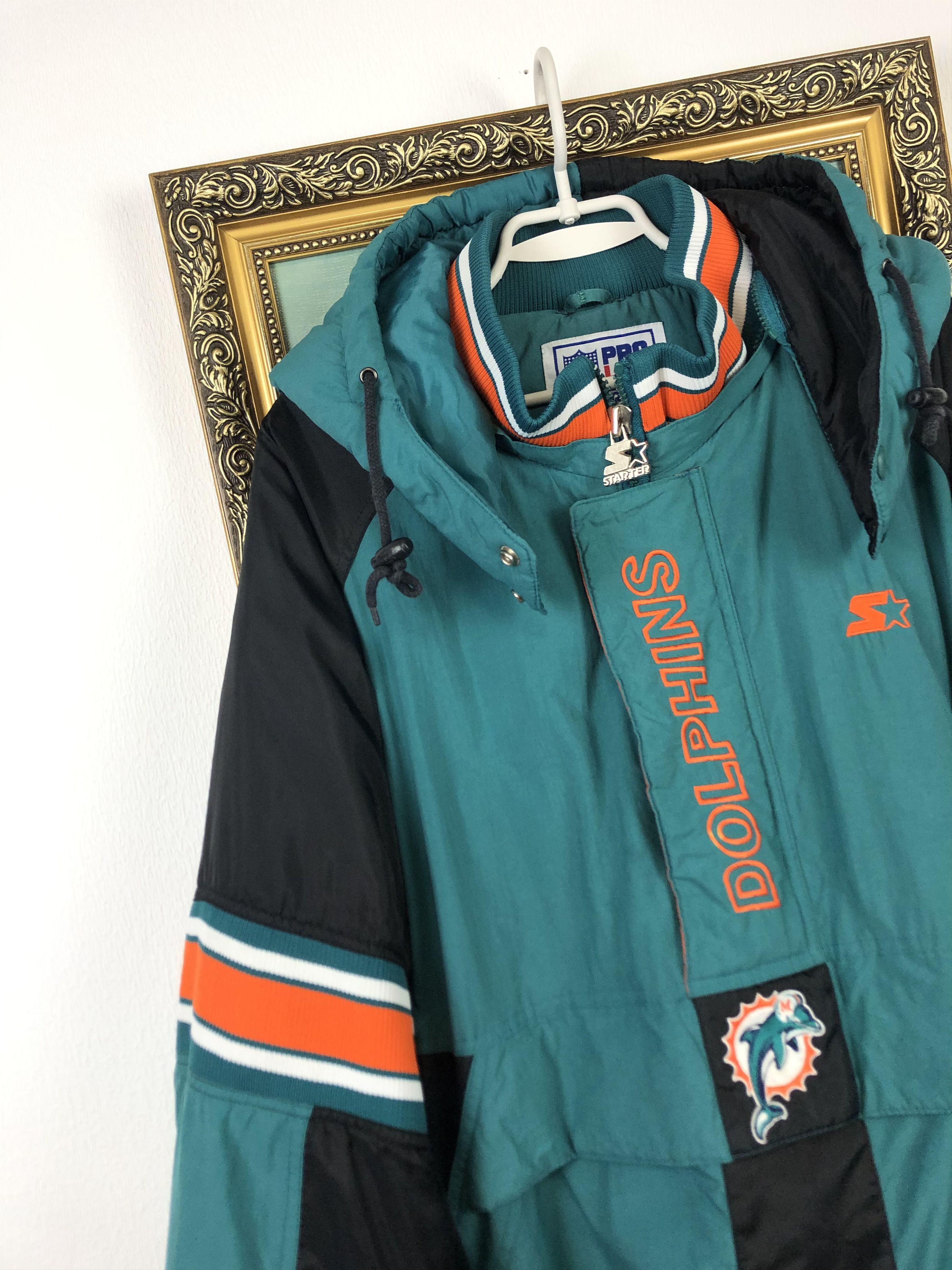 Starter × Vintage Vintage 90s Starter Miami Dolphins Hooded Jacket Bomber Rare Size US XXL / EU 58 / 5 - 4 Thumbnail