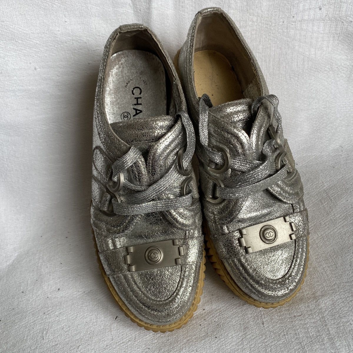 Chanel Cnanel Silver Foil Platform Creeper Sneakers Size US 8 / IT 38 - 5 Thumbnail