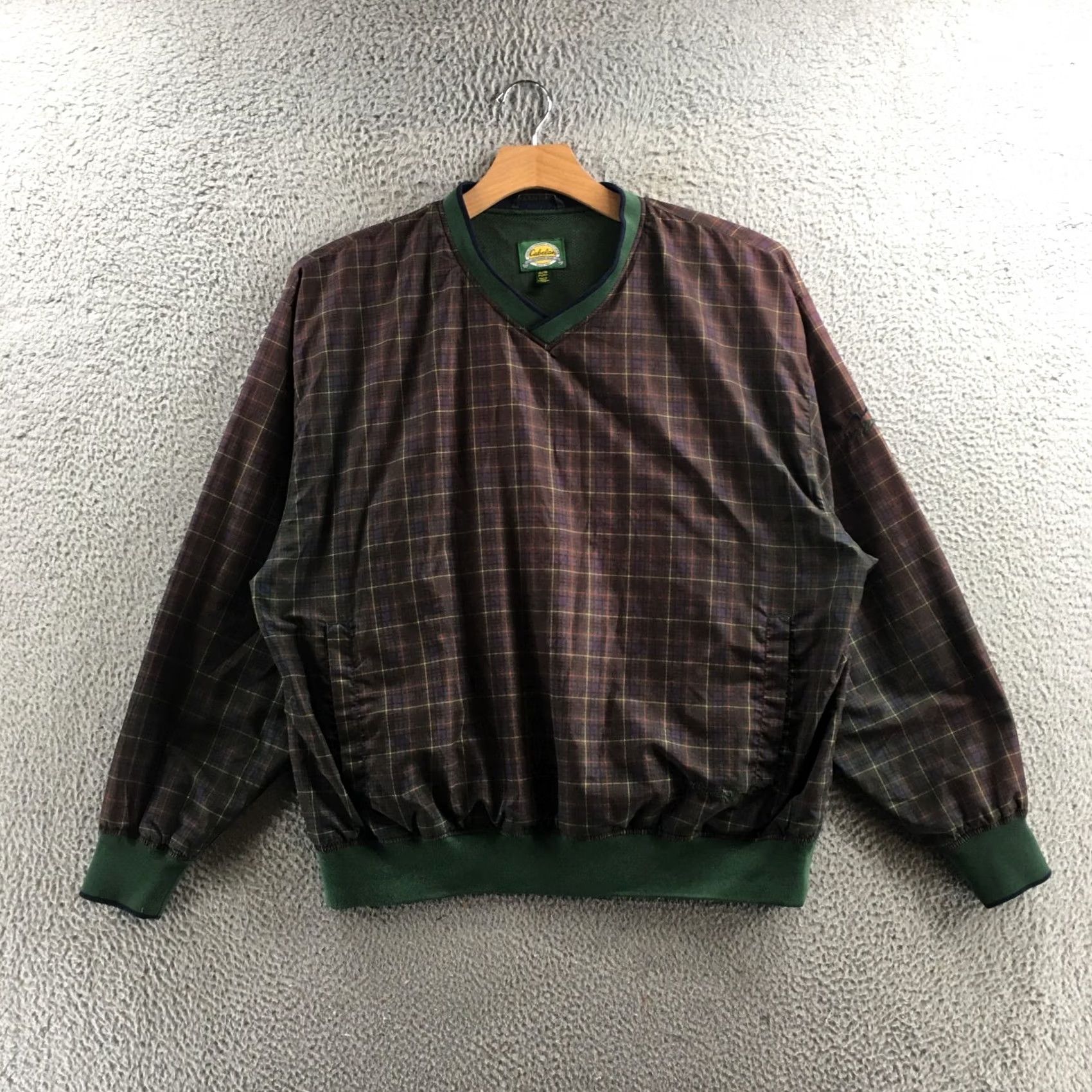 Vintage Cabela's Jacket Mens XL Green Plaid V-Neck Pullover Windbreaker Ribbed Trim Shirt Size US XL / EU 56 / 4 - 2 Thumbnail