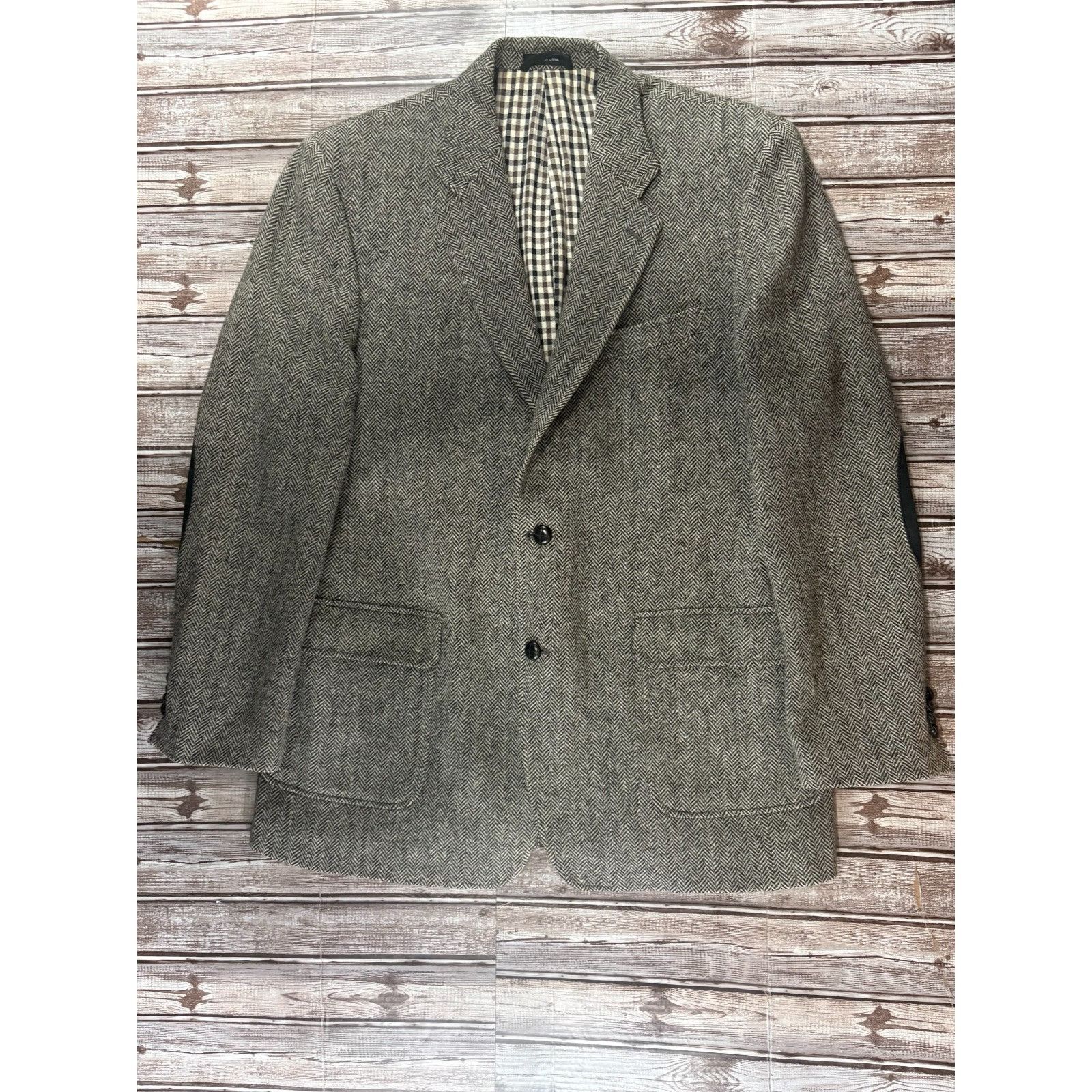 Polo Ralph Lauren Lauren Ralph Lauren Herringbone Elbow Patch 100% Wool Blazer Size 44R - 1 Thumbnail