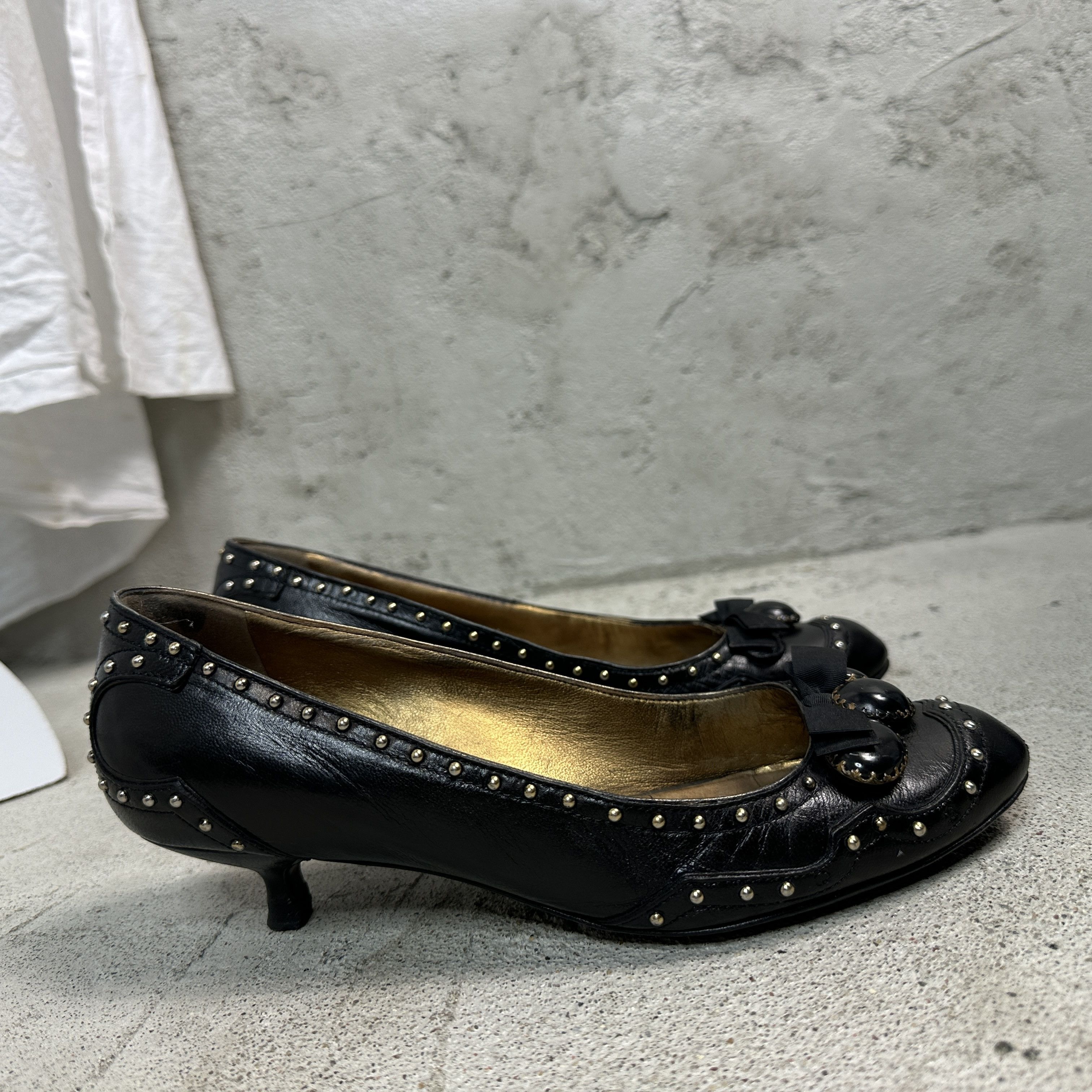 Miu Miu × Vintage Vintage Avant Garde Leather Miu Miu Studded 00s Heels Size US 5 / IT 35 - 3 Thumbnail