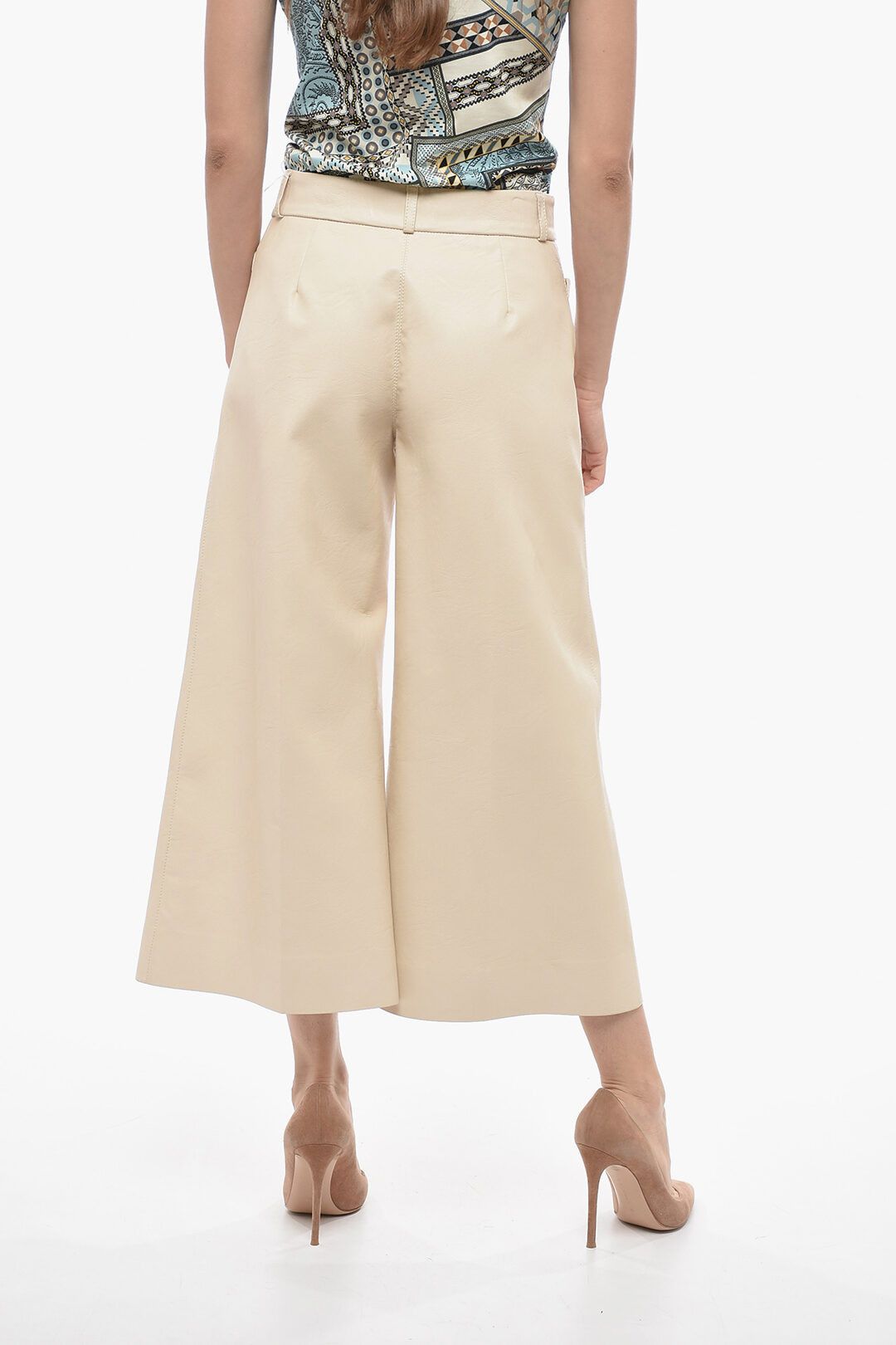 Stella McCartney og1mm0824 Eco-Leather Gaucho Pant in Light Beige Size 26" / US 2 / IT 38 - 2 Thumbnail