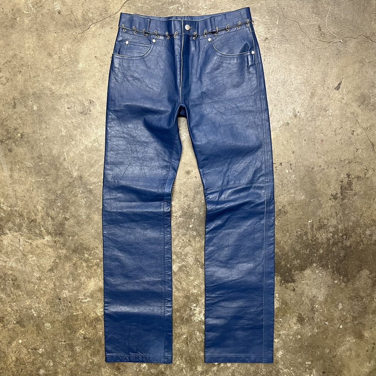 Image of Jean Paul Gaultier Vintage Jpg Jeans Deconstructed Leather Pants in Blue, Men's (Size 33)