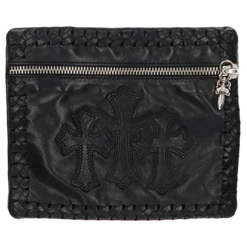 Chrome Hearts Lambskin Triple Cemetery Cross Patch Zip Mini Pouch Black Size ONE SIZE - 1 Preview
