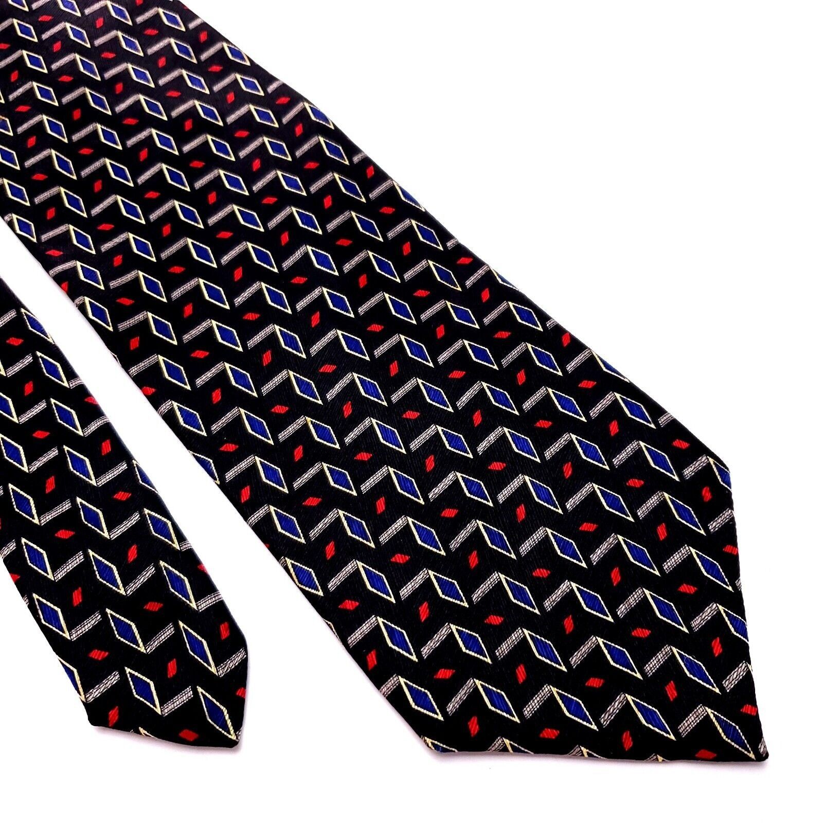 Vintage Ferrell Reed Nordstrom Silk Tie Black Red Blue Geometric USA Size ONE SIZE - 1 Thumbnail