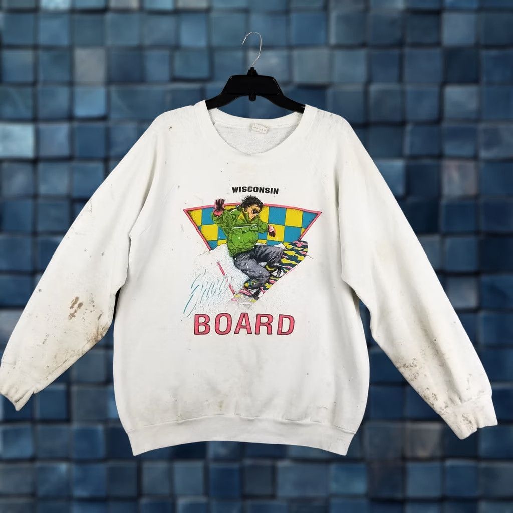 Thrasher VINTAGE Wisconsin Sweatshirt XL Mens Grunge Trashed Crewneck Pullover White Snowboard Style Size US XL / EU 56 / 4 - 1 Thumbnail