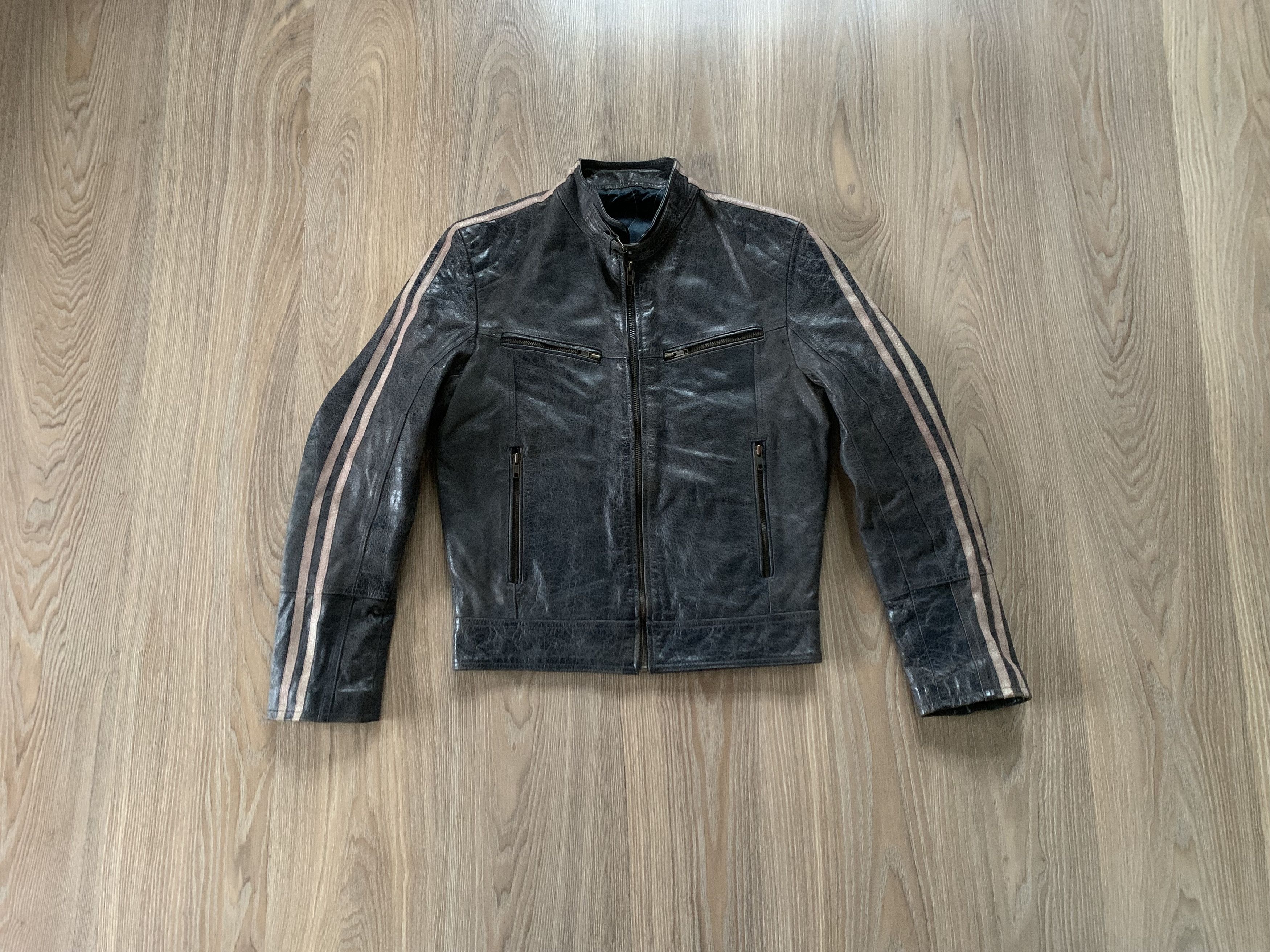 Vintage River Island Leather Biker Stripe Jacket