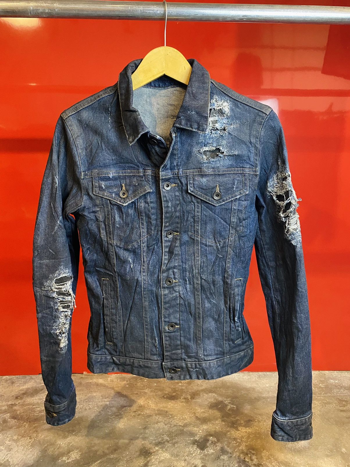 image of If Six Was Nine x Shellac Bindingofferdistressed Shellac Jeans Jacket Archives in Blue (Size Medium