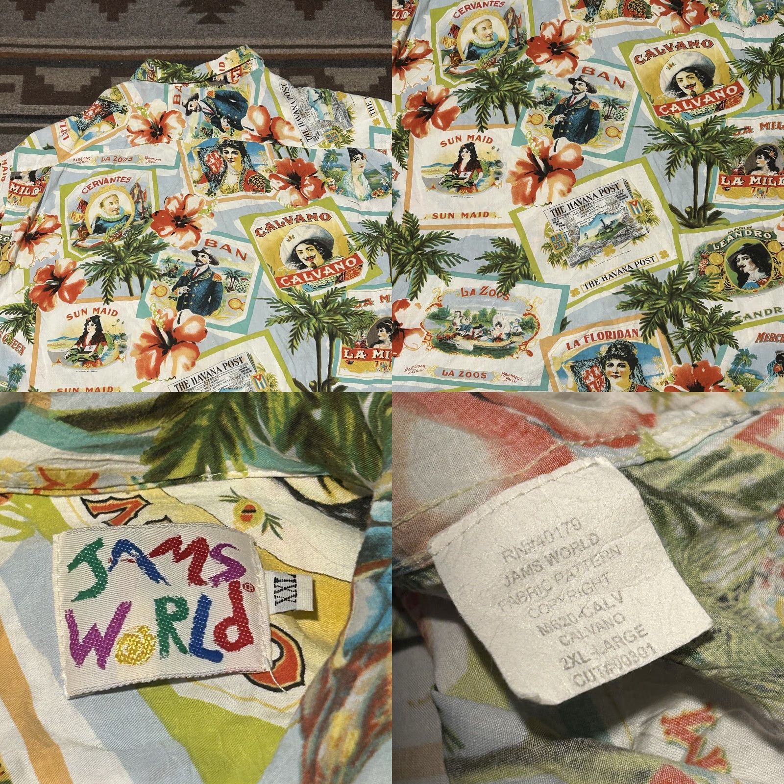 VINTAGE Jams World Hawaiian Shirt Mens 2XL Cigar Havana Aloha Graphic C8 Shirt