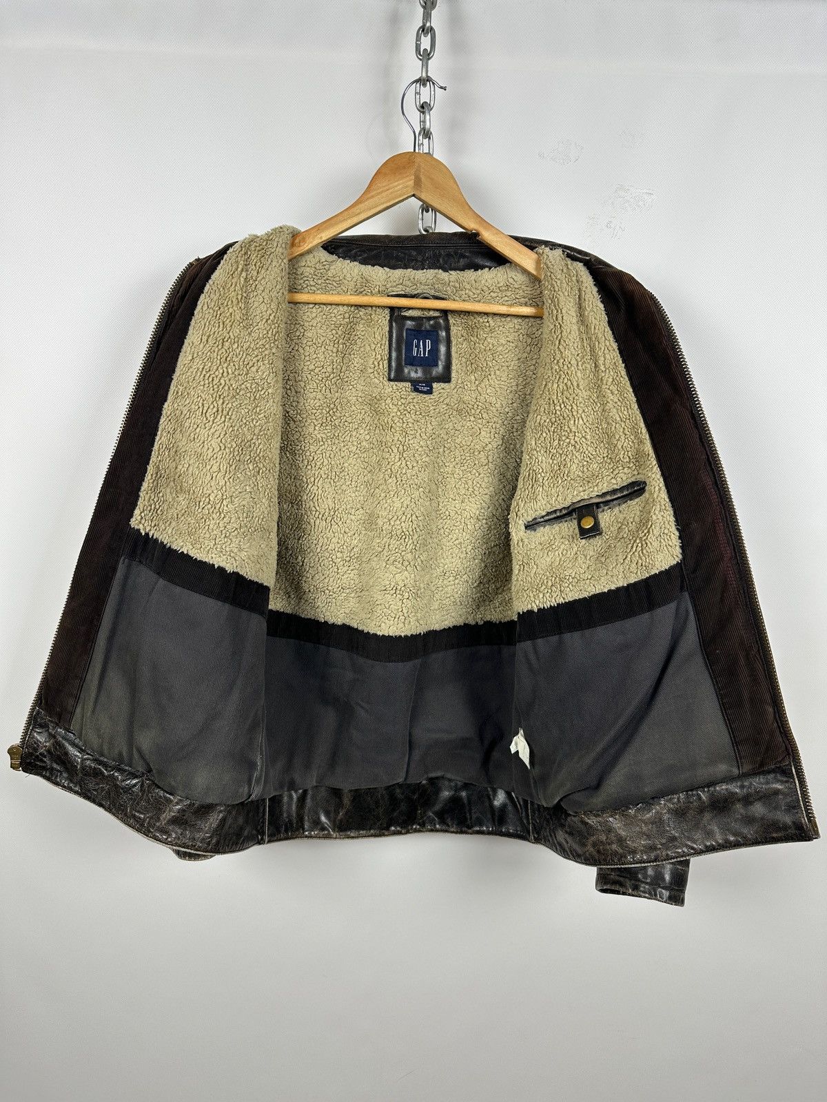 Gap 00s Vintage GAP Distressed Brown Leather Sherpa Lined Jacket Size US M / EU 48-50 / 2 - 5 Thumbnail