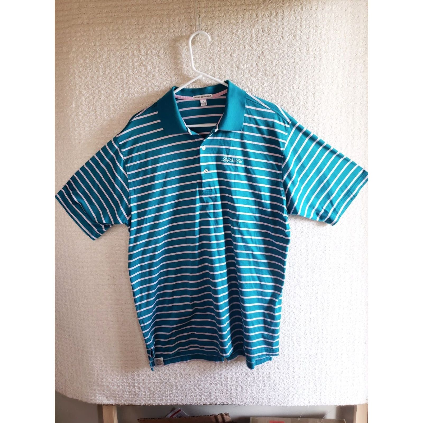 Peter Millar VINTAGE Peter Millar Polo Golf Shirt Mens XL Teal Pink Stripe Short Sleeve 100% Cotton Size US XL / EU 56 / 4 - 2 Thumbnail