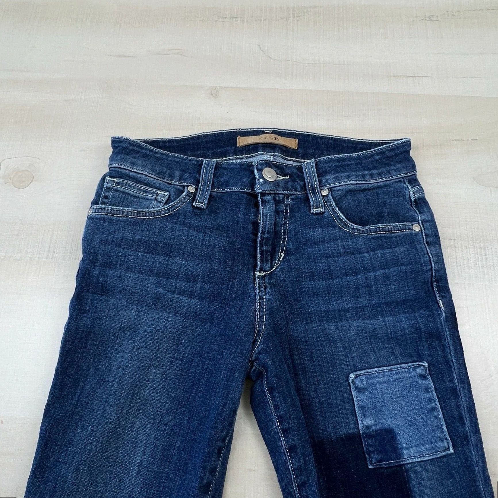 Vintage Joes Womens 24 Skinny Jeans Medium Wash Denim Ankle Patches Raw Edges Size 42" / US 20 - 2 Thumbnail