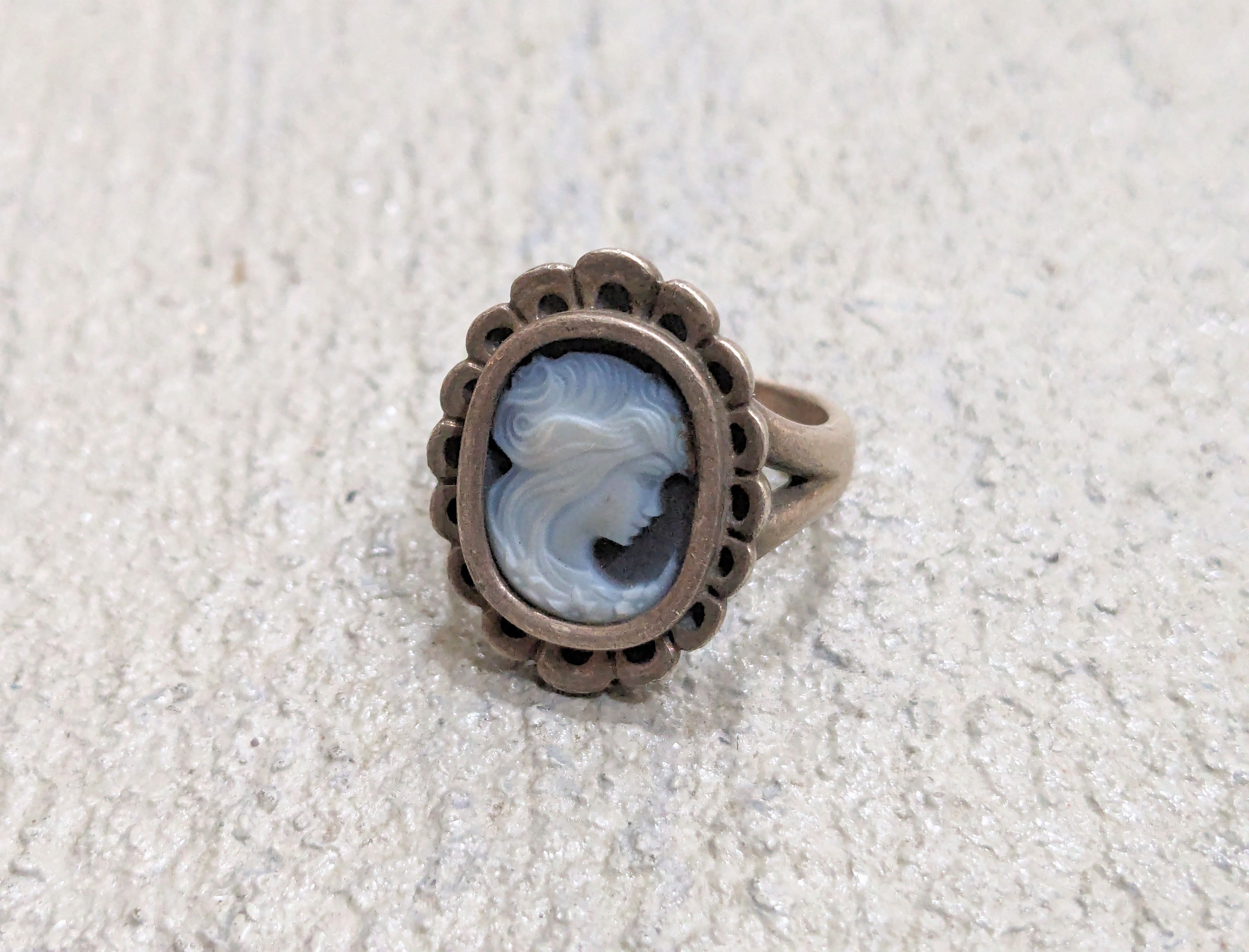 Jewelry × Sterling Silver × pandora Pandora Sterling Silver Cameo Ring Blue Agate Oval Lady Size ONE SIZE - 2 Thumbnail