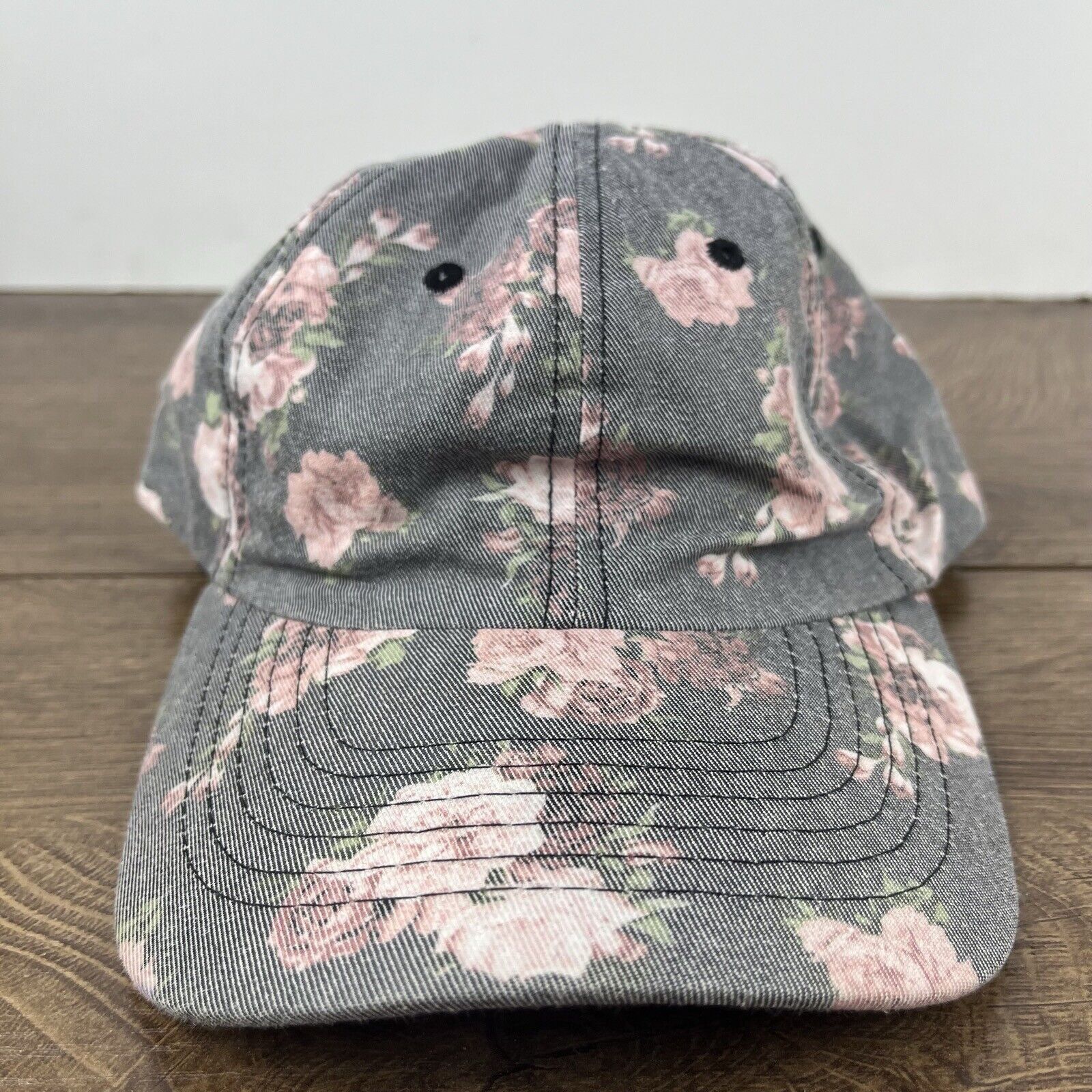 Other Pink Flower Hat Gray Cap Adjustable Hat Gray Adult Fit Hat Size ONE SIZE - 6 Thumbnail