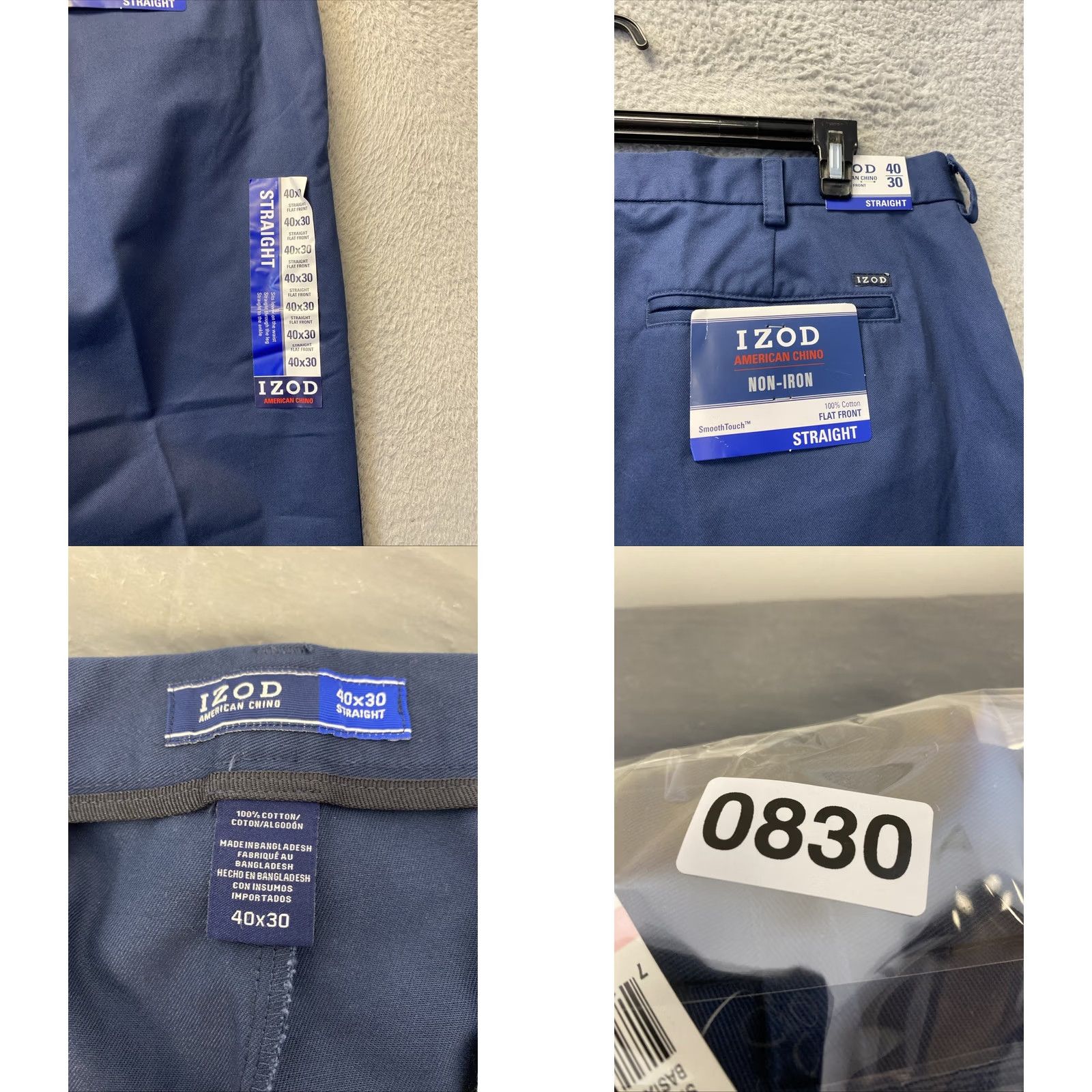 Izod VINTAGE Izod American Chino Pants Men's 40x30 Navy Chino Flat Front Straight Leg Regular Fit 40in Inseam Navy/Blue Mens Size US 40 / EU 56 - 8 Thumbnail