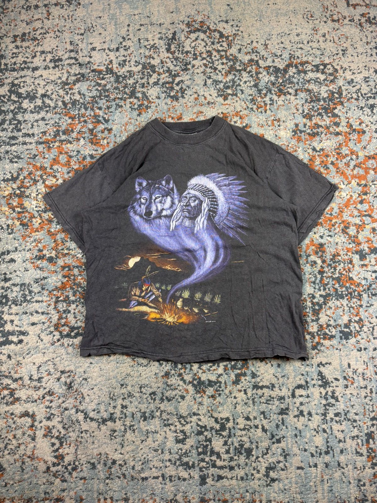 Vintage Vintage 90s native american indian graphic tee faded washed Size US L / EU 52-54 / 3 - 1 Thumbnail