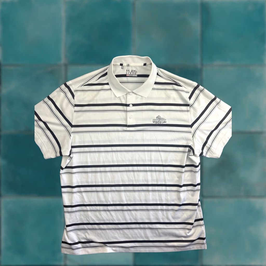 Under Armour Under Armour Polo Shirt Men's 2XL Loose Heat Gear White Black Stripe Polo Shirts White Nike? Size US XXL / EU 58 / 5 - 1 Thumbnail