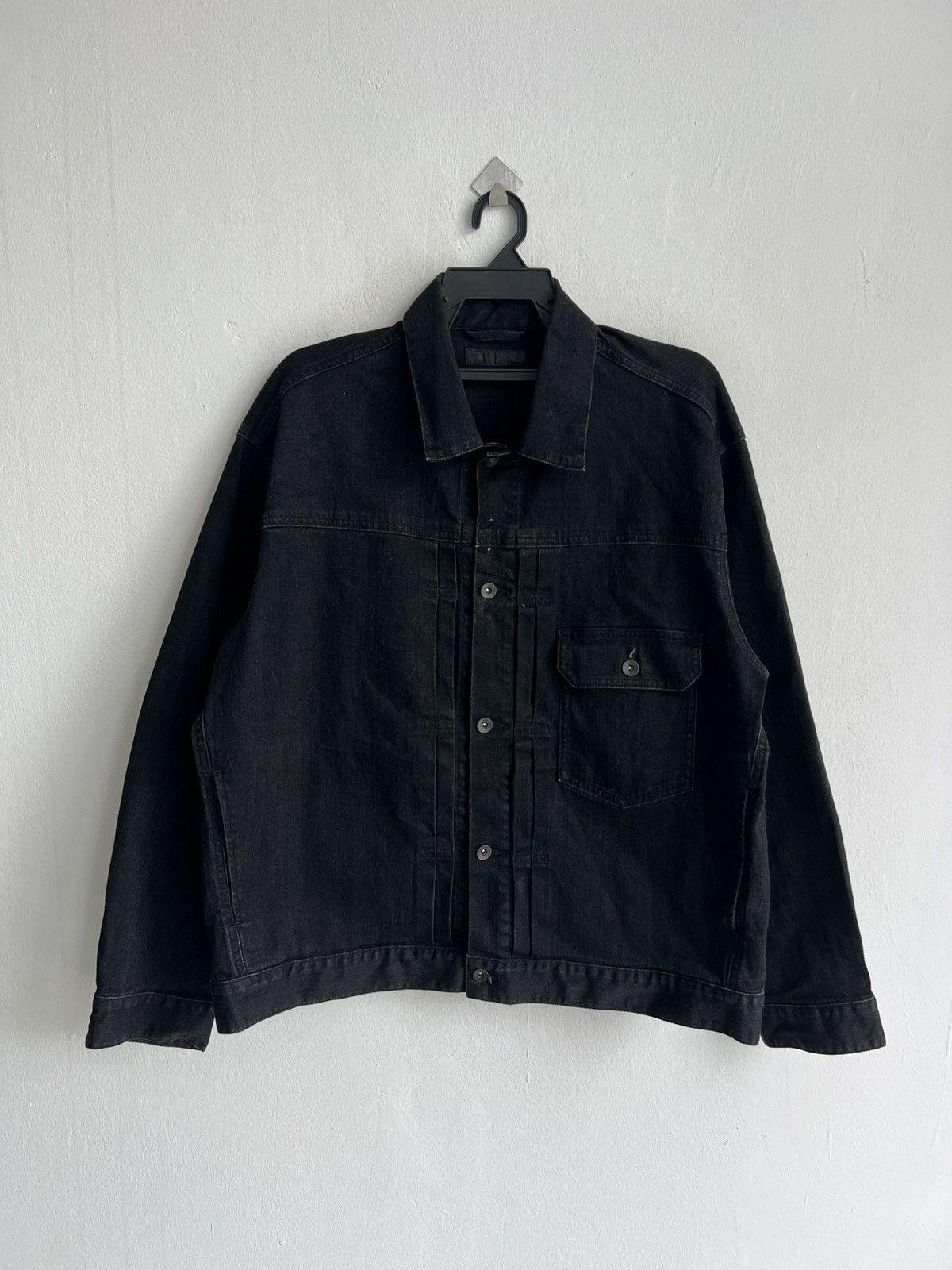Kaihara Denim Type-1 Single Pocket Pleated Black Denim Jacket Uniqlo Size US XL / EU 56 / 4 - 3 Thumbnail