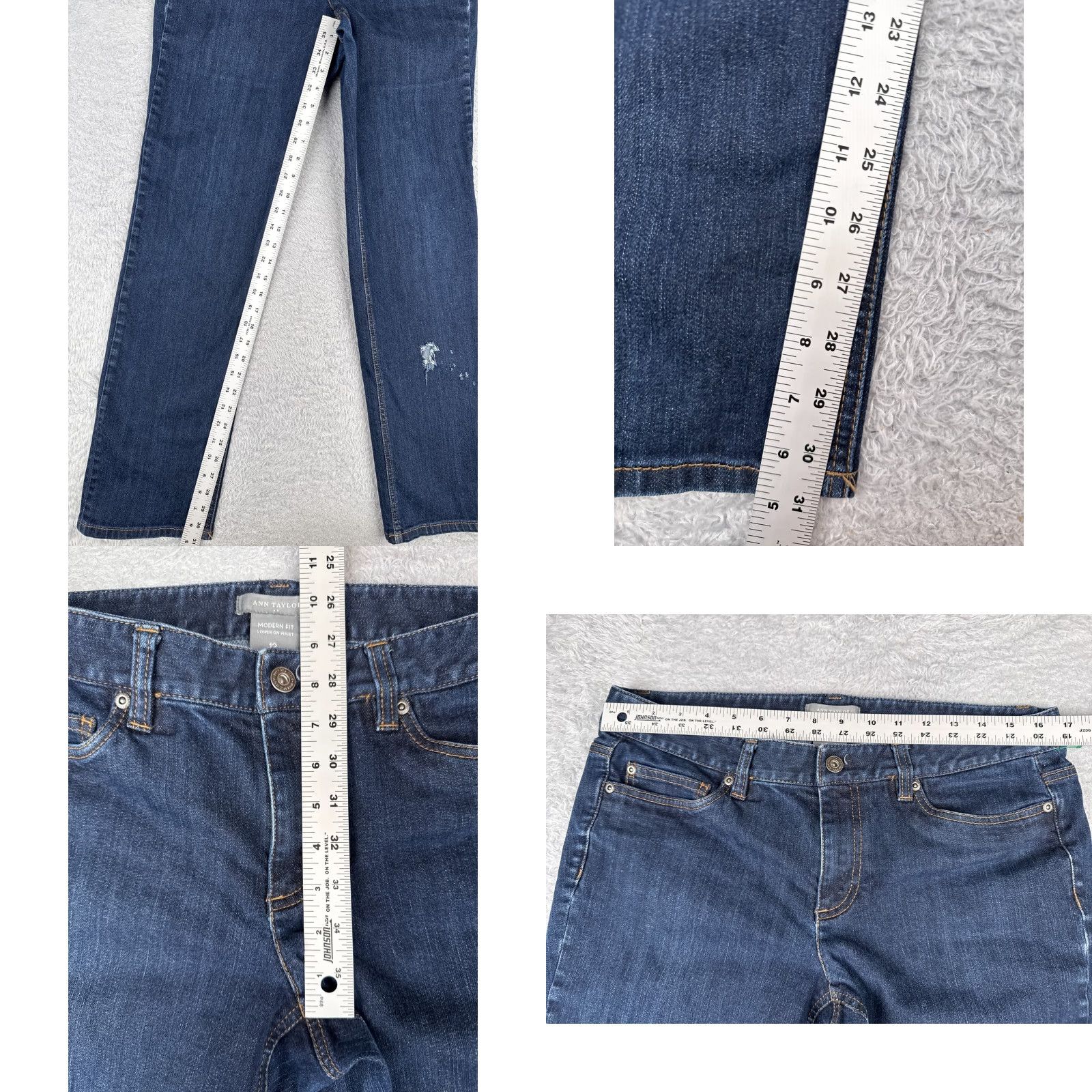 Ann Taylor VINTAGE Ann Taylor Women Jeans Straight Leg 12 Blue Denim Mid Rise 34x31 Distressed Embroidered Zipper Size 34" / US 12 / IT 48 - 8 Thumbnail