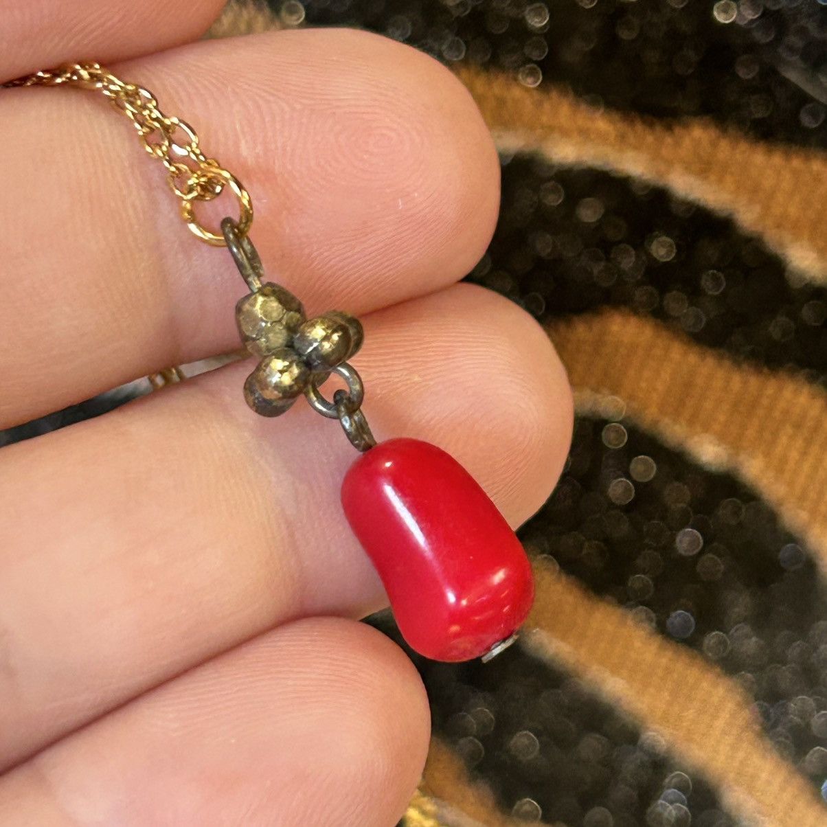 Handmade Handcrafted vintage beaded brass pendant on chain necklace Size ONE SIZE - 1 Thumbnail