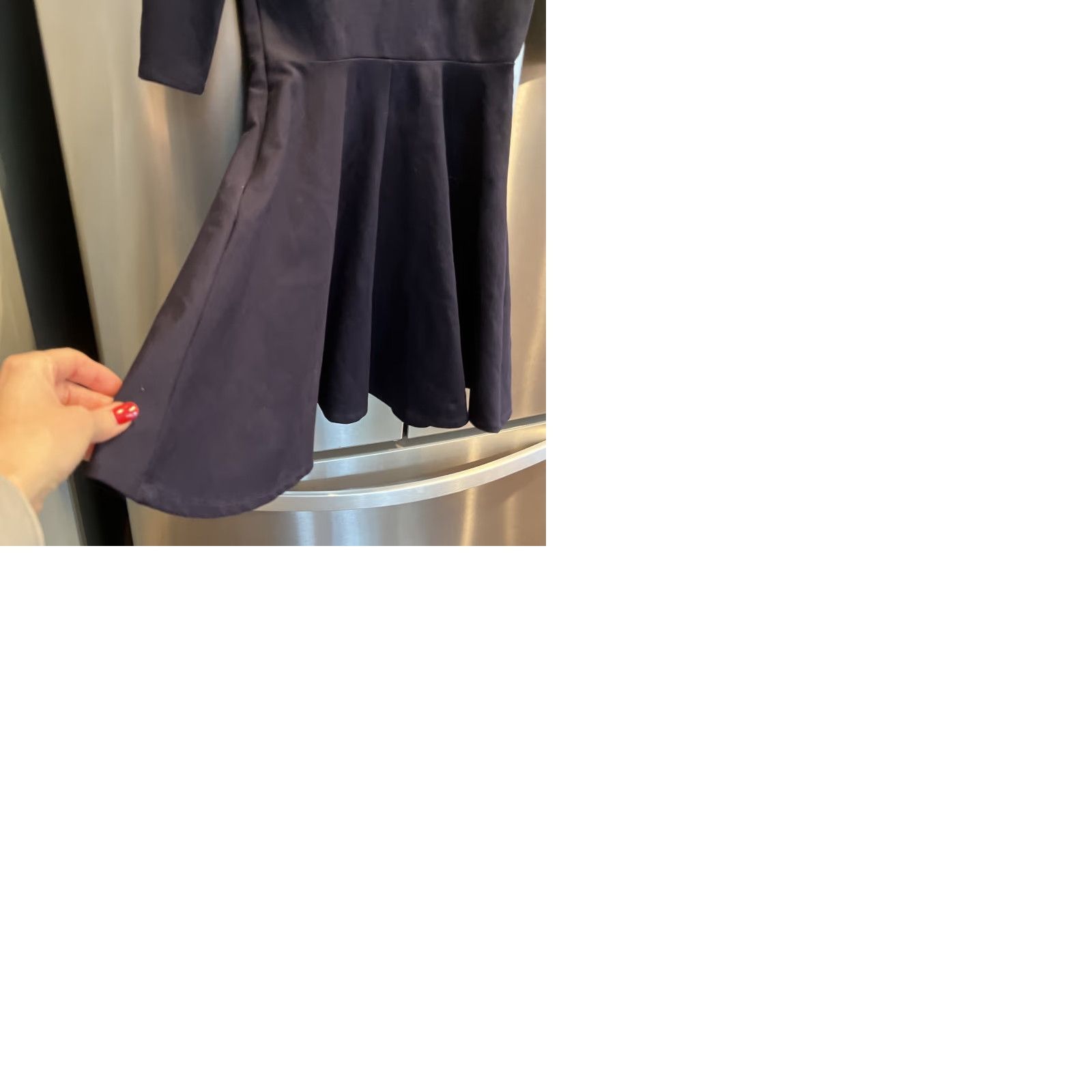 Lulus VINTAGE S Lulus BLUE DRESS Scallop Wide Neck FLARED Zip 3/4 Slv Stretchy Rayon Skater S Size S / US 4 / IT 40 - 9 Thumbnail