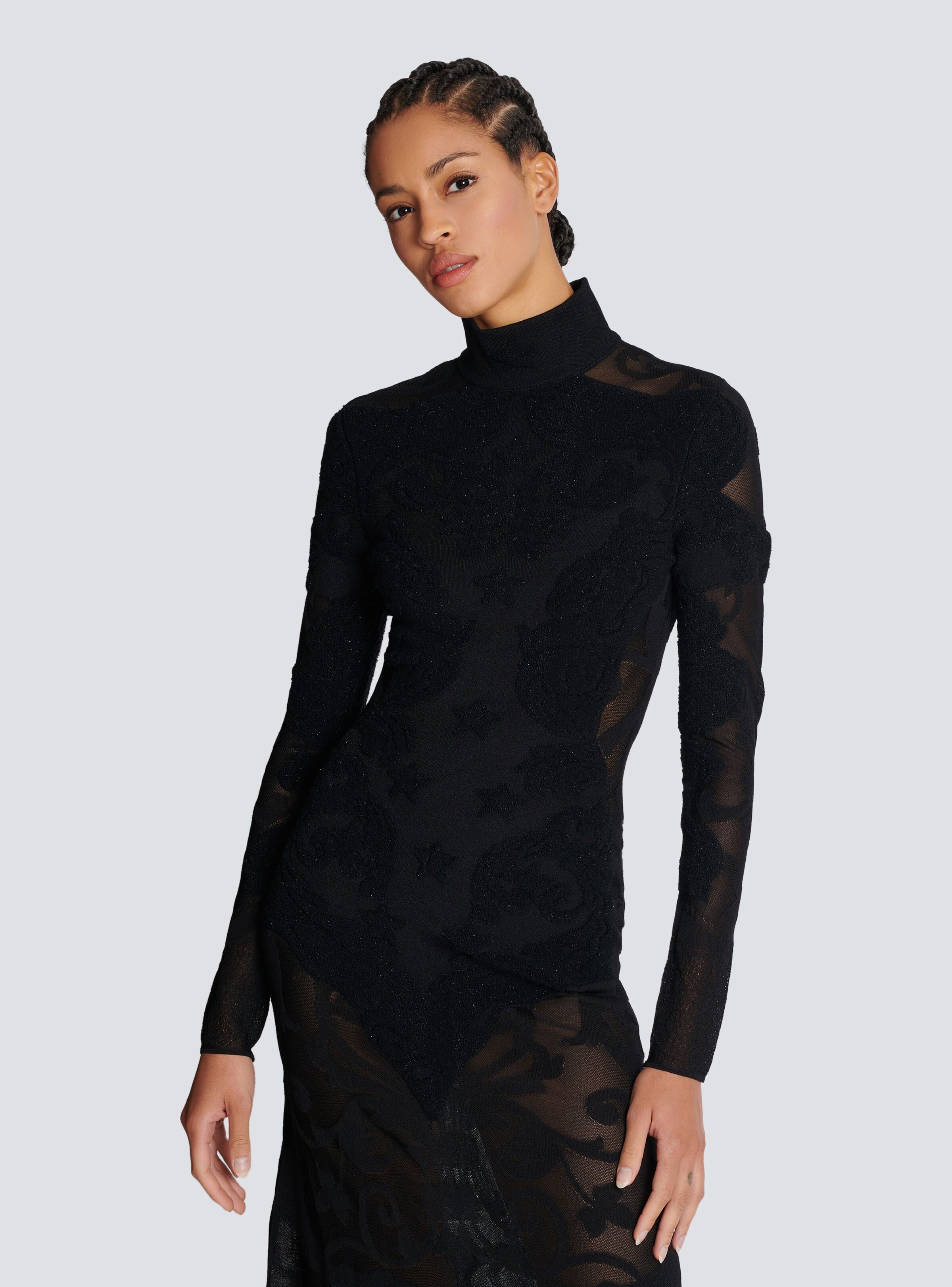 Balmain o1s1wg110825 Baroque Fine Knit Dress in Black Size L / US 10 / IT 46 - 3 Thumbnail