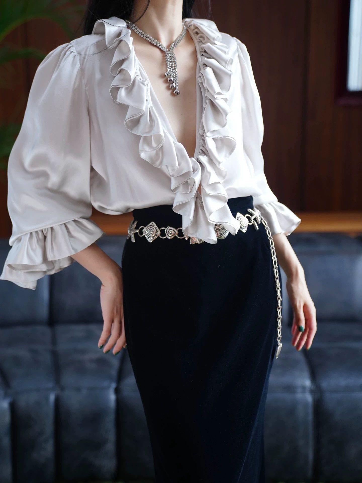 The Vampire's Wife Vampire Moonlight Gray Oversized Mulberry Silk Shirt Size M / US 6-8 / IT 42-44 - 9 Thumbnail