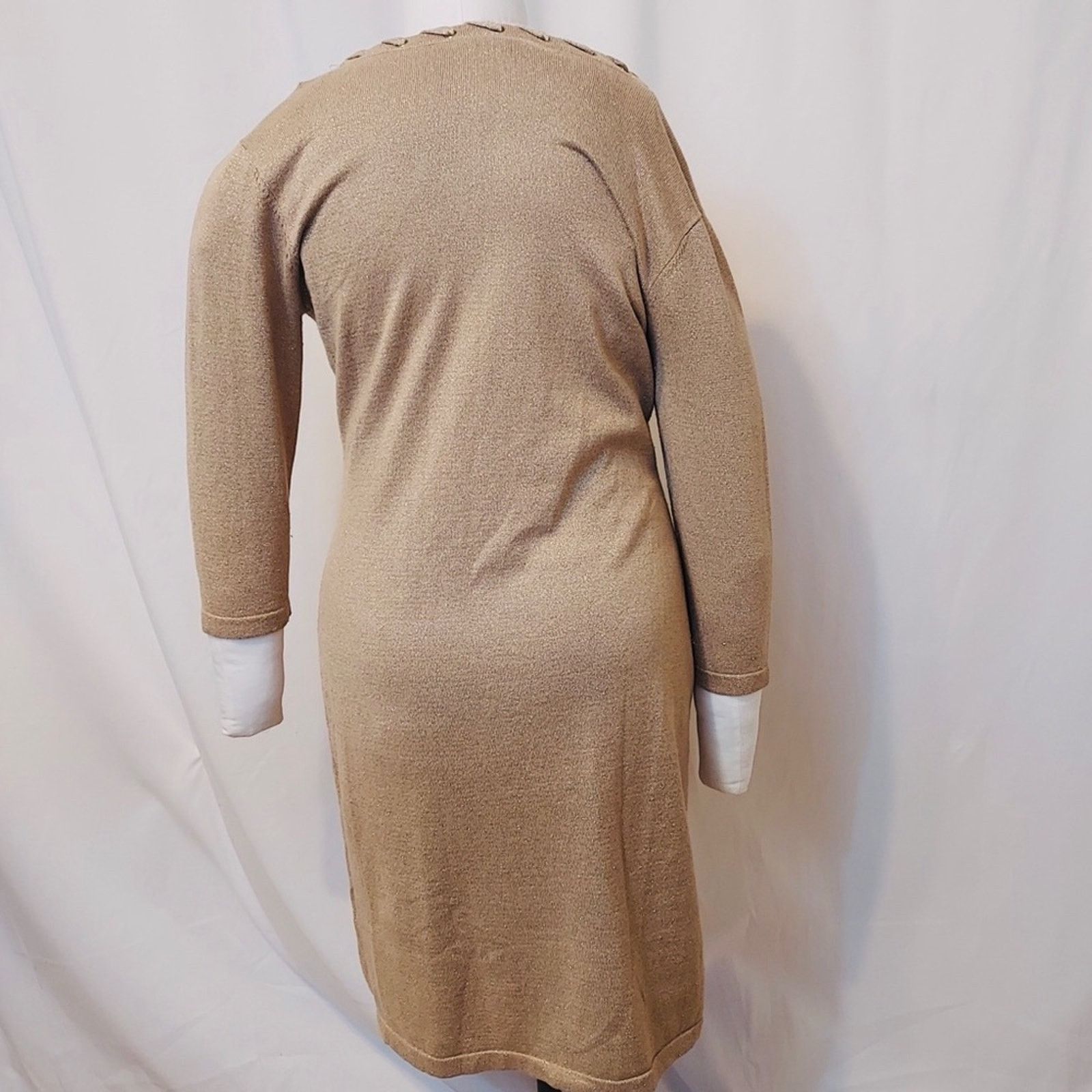 Other Allison Brittney Sparkly Metallic Gold Lace Up Sweater Dress Size XL / US 12-14 / IT 48-50 - 3 Thumbnail