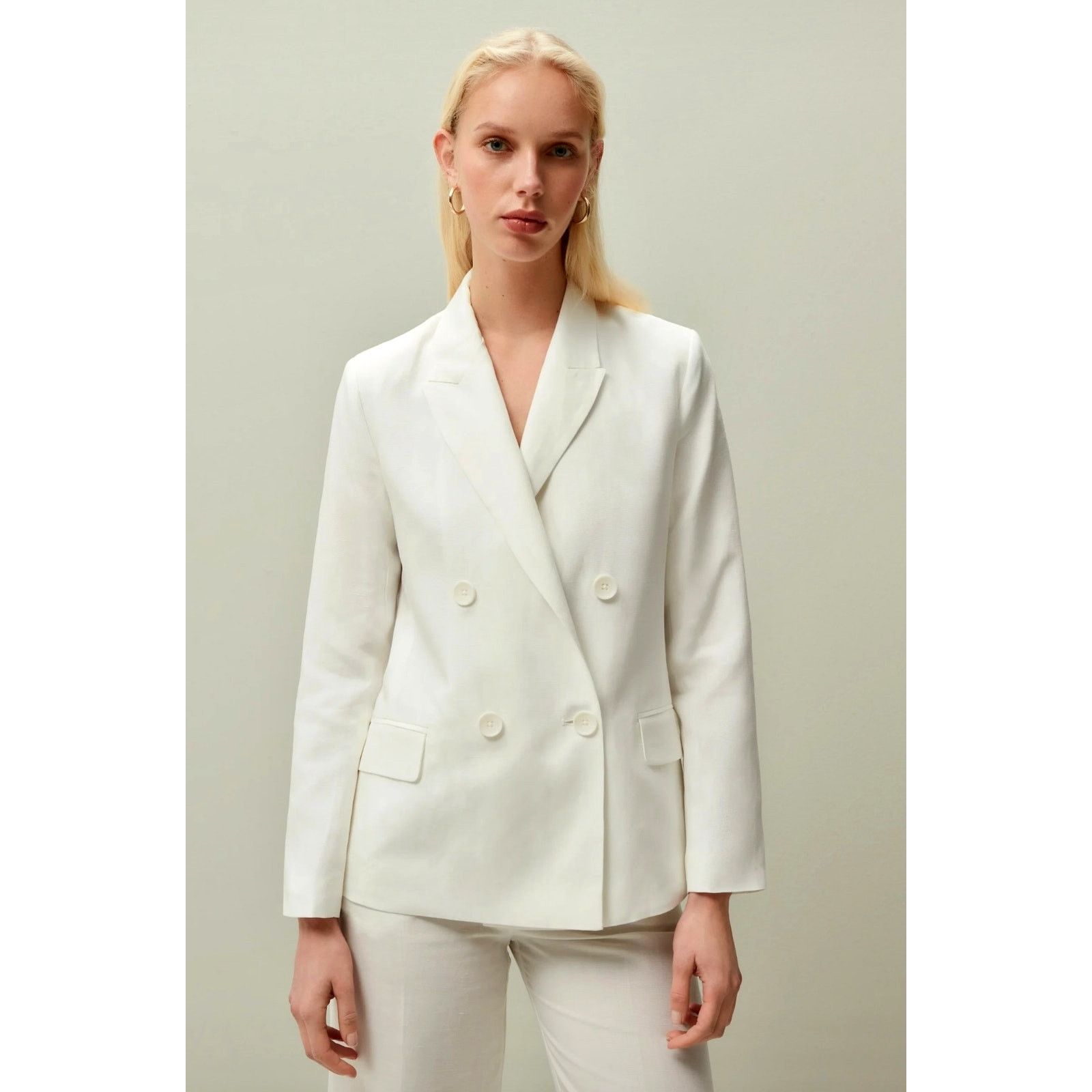 PIOMBO Piombo Womens Double Breasted Blazer White 10 Size L / US 10 / IT 46 - 2 Thumbnail