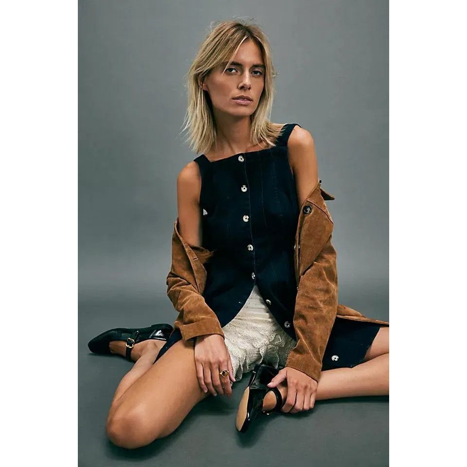 Free People New Gimme More Denim Mini Dress $148 X-LARGE Dark Blue Size XL / US 12-14 / IT 48-50 - 5 Thumbnail