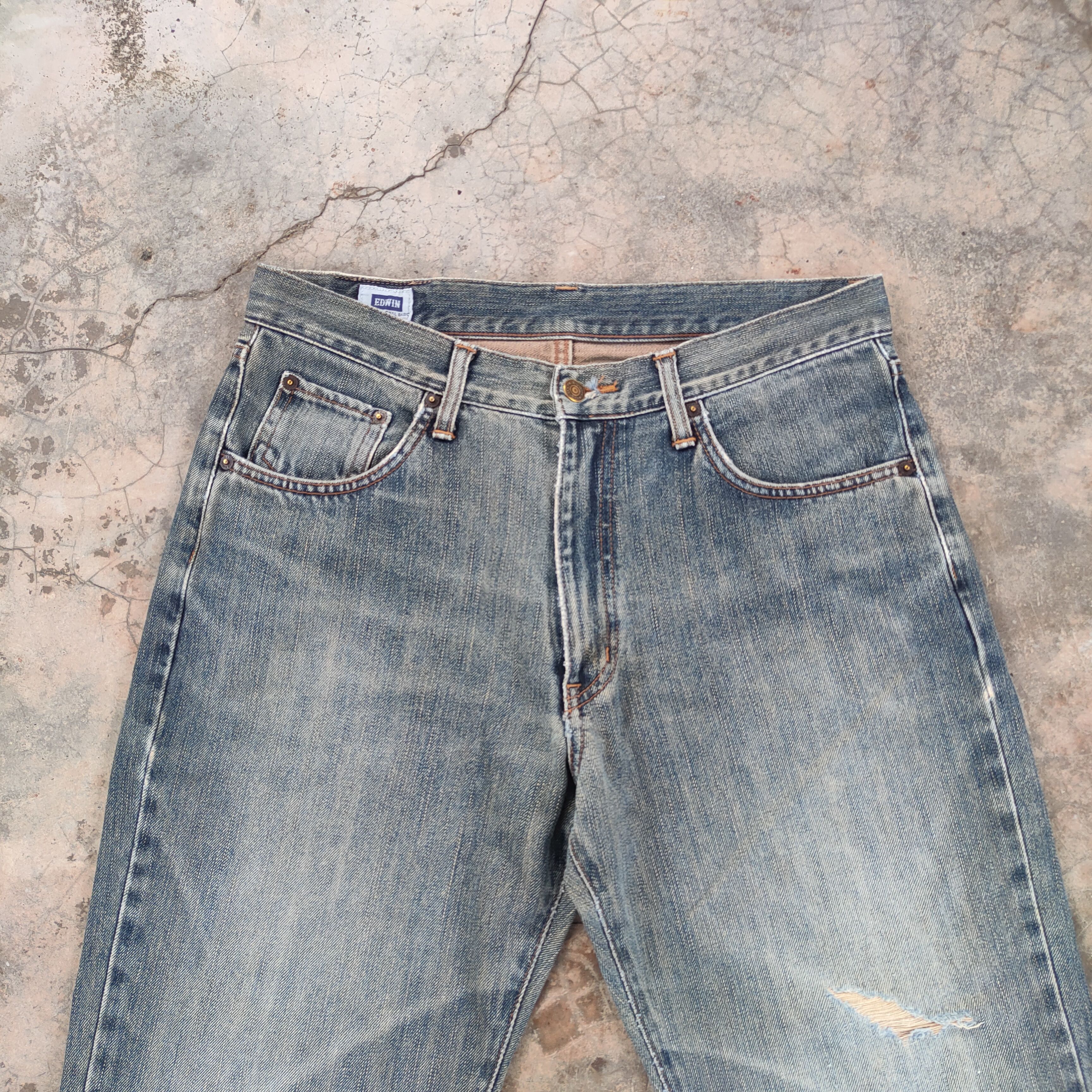 Edwin VINTAGE EDWIN 404 FADED DISTRESSED DENIM JEAN PANTS EDWIN Size US 33 - 2 Thumbnail