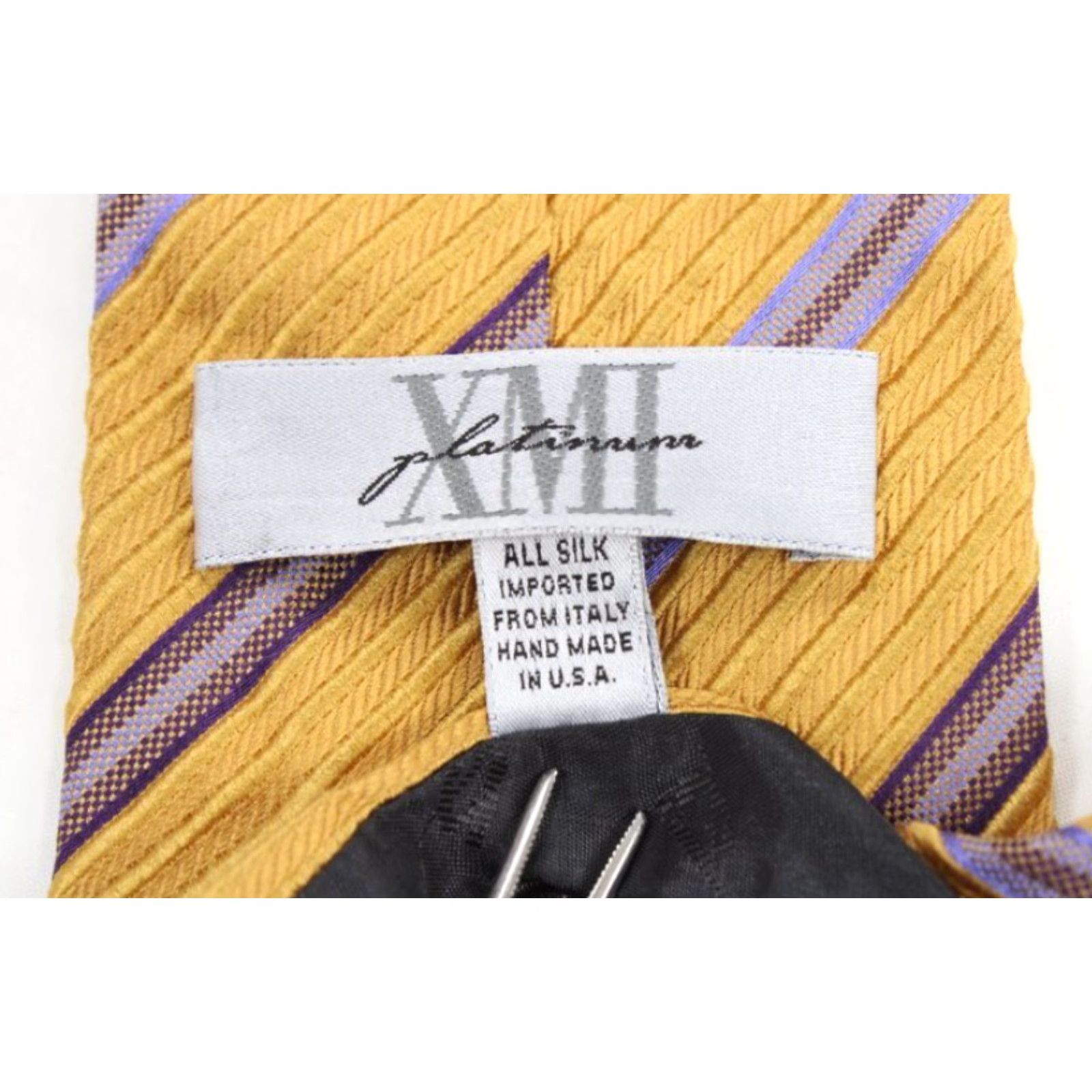 Vintage VINTAGE XMI Platinum Silk Necktie Yellow Gold Stripes Tie Handmade Classic Office Wedding Mens Size ONE SIZE - 5 Thumbnail