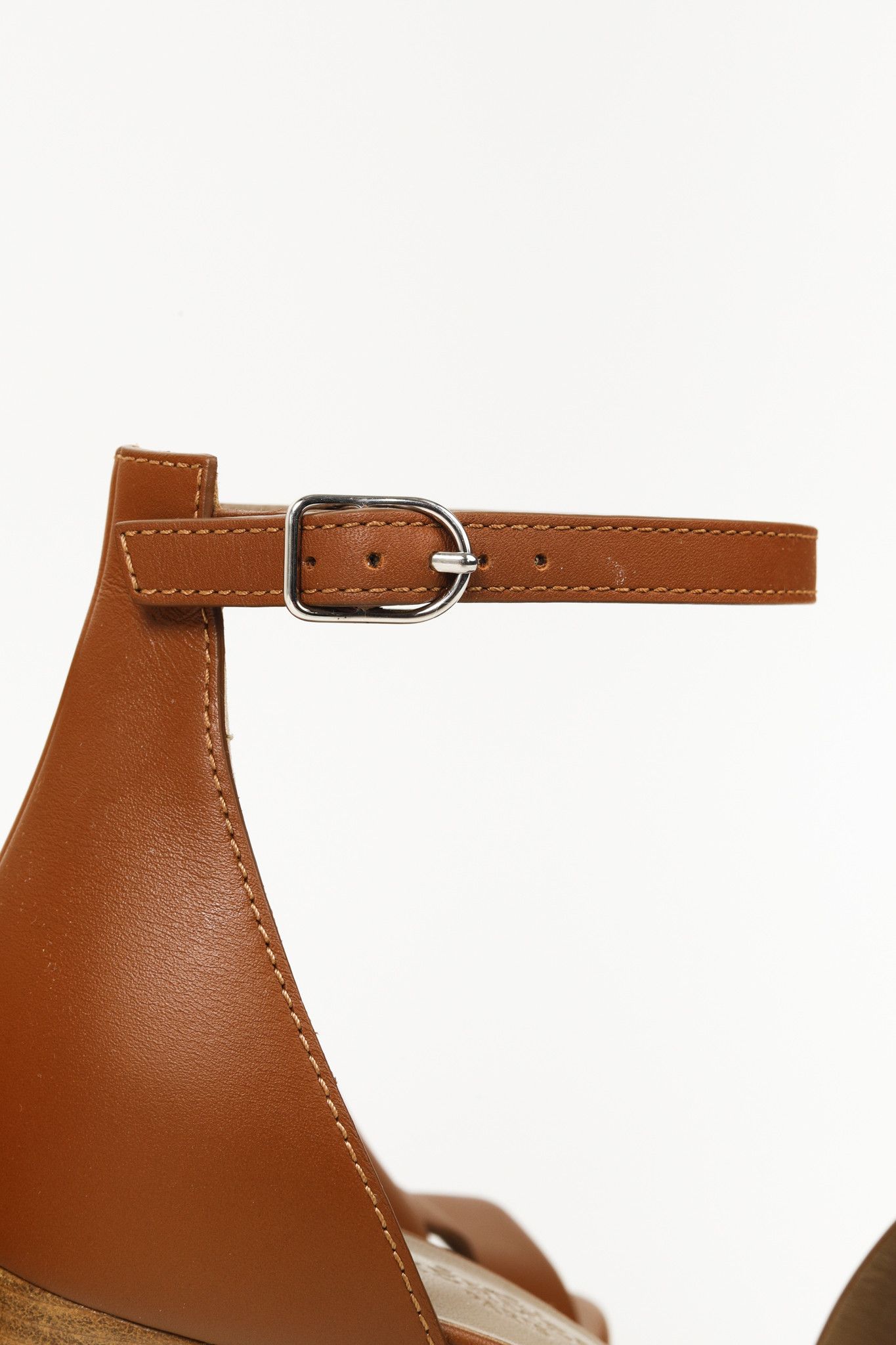 Hermes Hermes Legend Gold Brown H Cut-Out Wedge Sandals Size US 7 / IT 37 - 9 Thumbnail