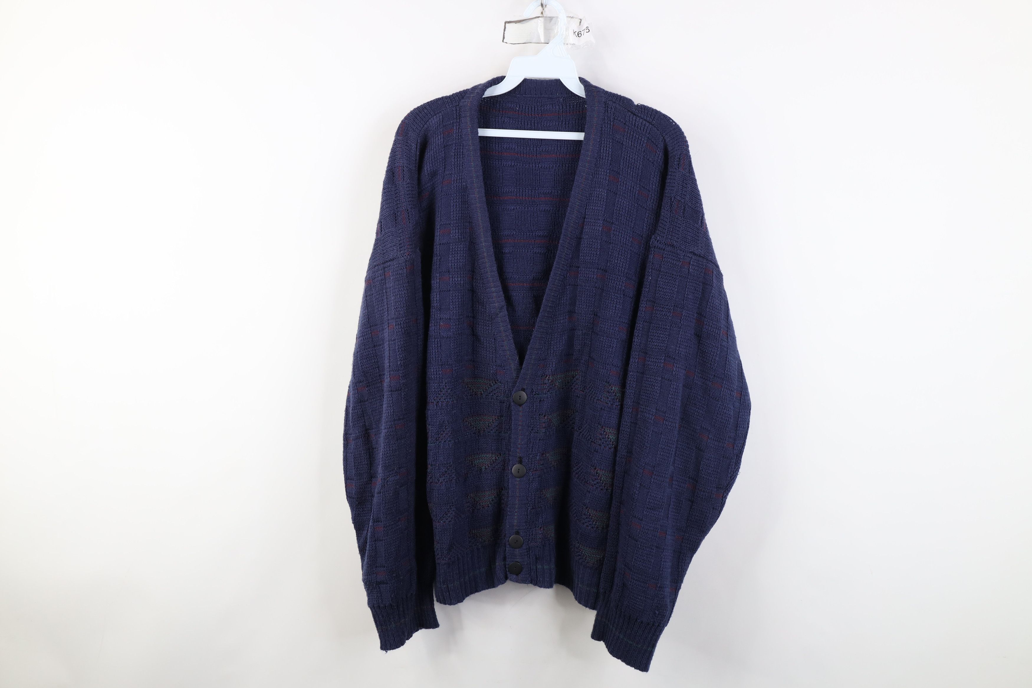 Vintage Vintage 90s Streetwear Geometric Knit Cardigan Sweater Size US XL / EU 56 / 4 - 1 Thumbnail