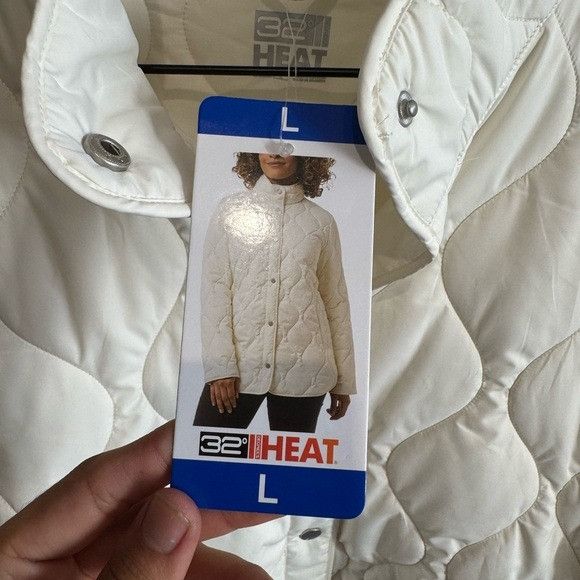Designer NWT 32 Degrees Women's Cream Quilted Puffer Jacket Size L / US 10 / IT 46 - 2 Thumbnail